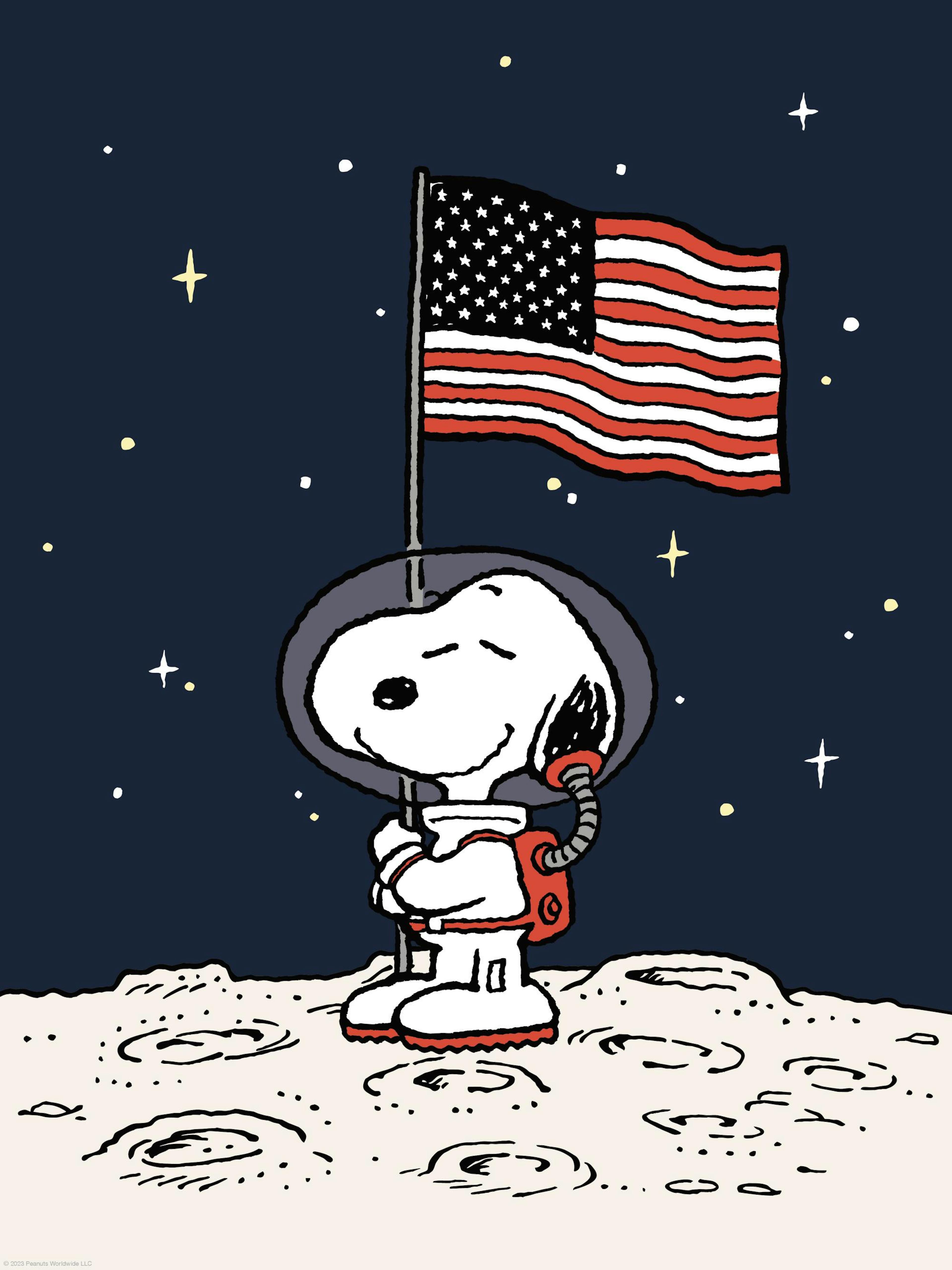 Snoopy Flag on the Moon Poster