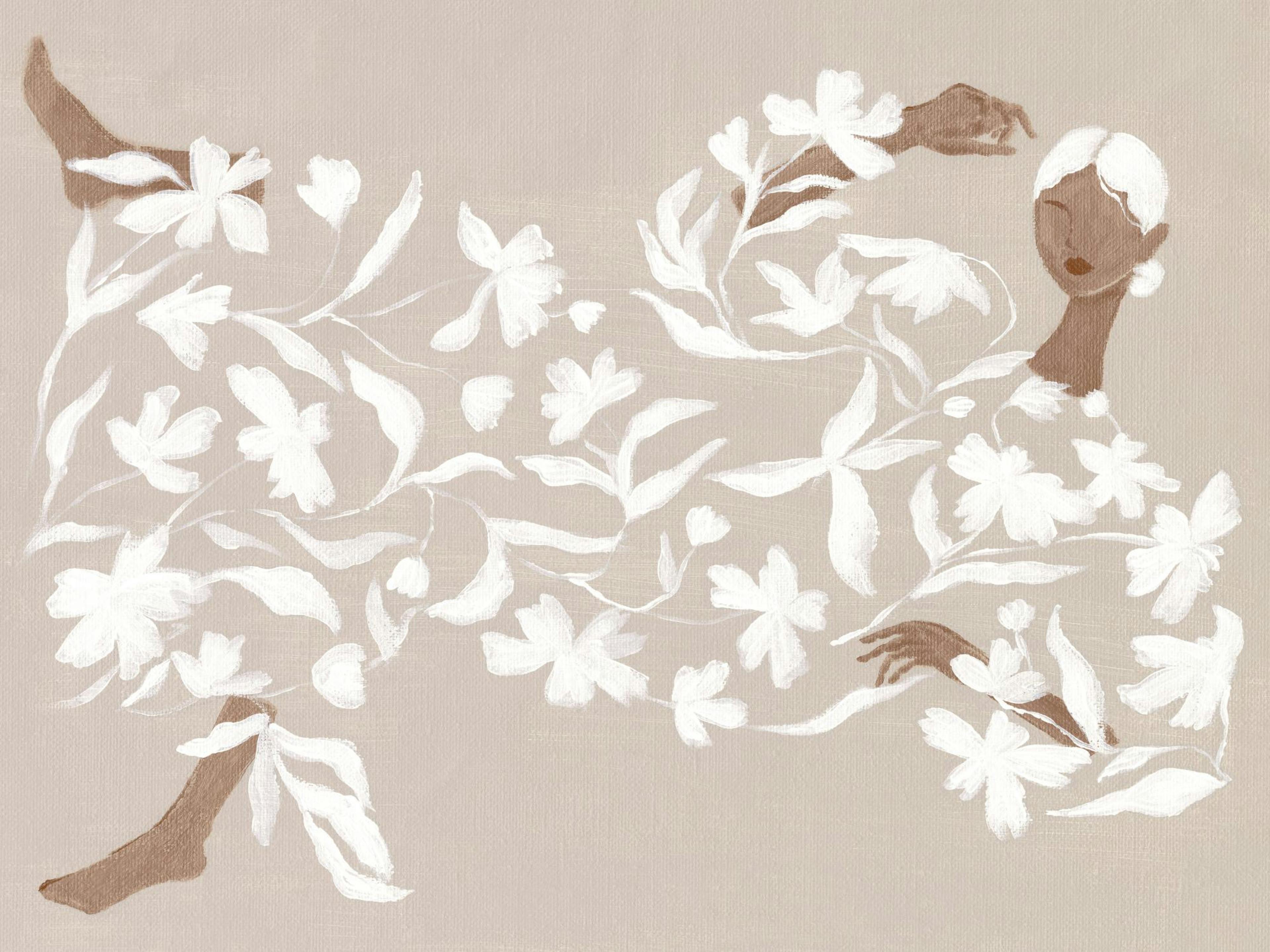 Lady in White Floral Dress Poster