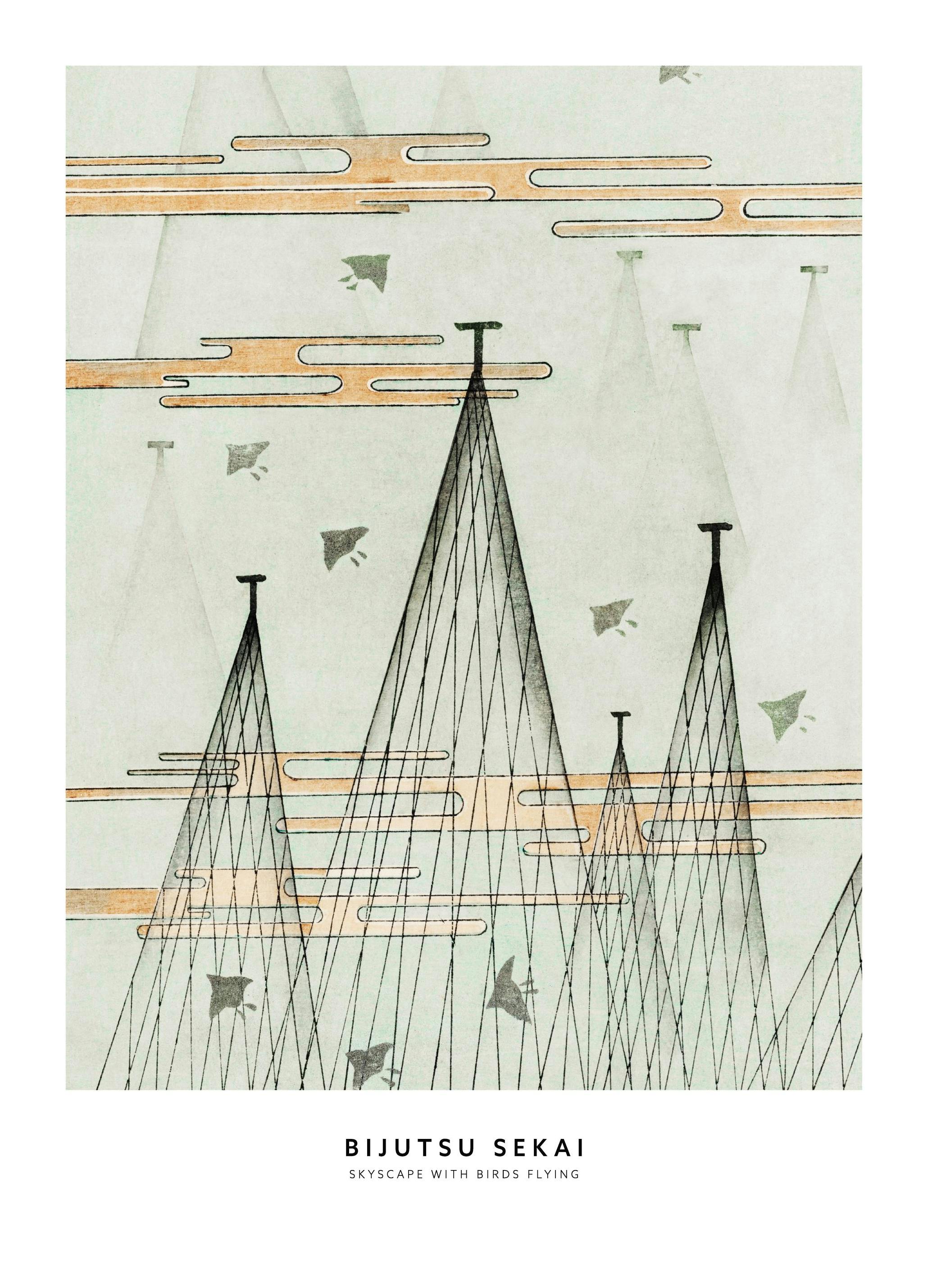 Watanabe Seitei - Skyscape with Birds Flying Plakat (50x70 cm) - Plakater > Malerier fra kjente kunstnere > Bijutsu Sekai