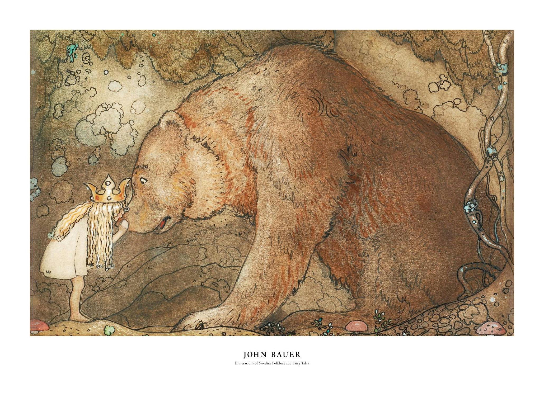 John Bauer - Poor Little Bear Poster (30x40 cm) - Schilderijen van beroemde schilders
