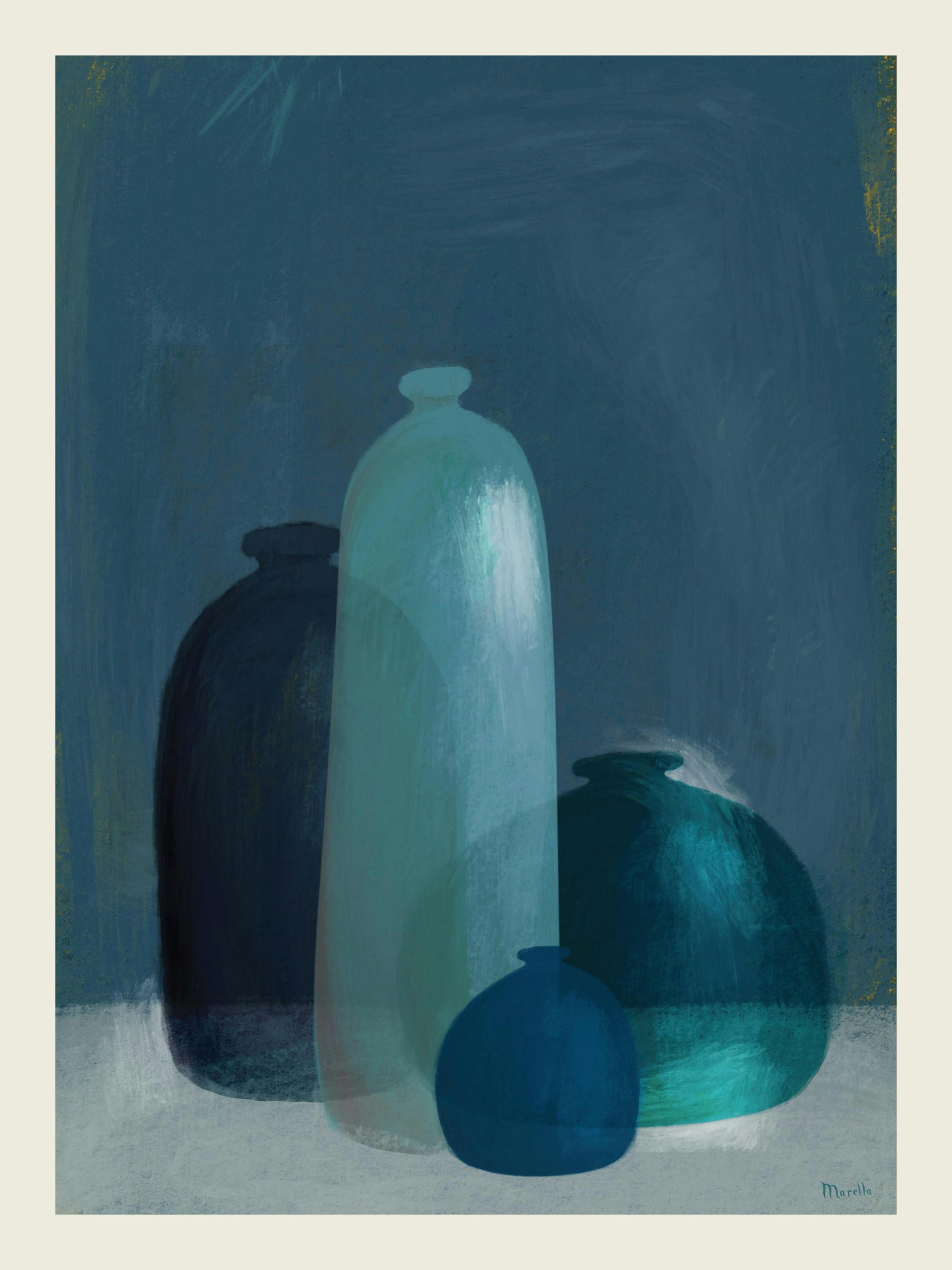 Marco Marella - Still Life with Blue Glass Vases Plakat