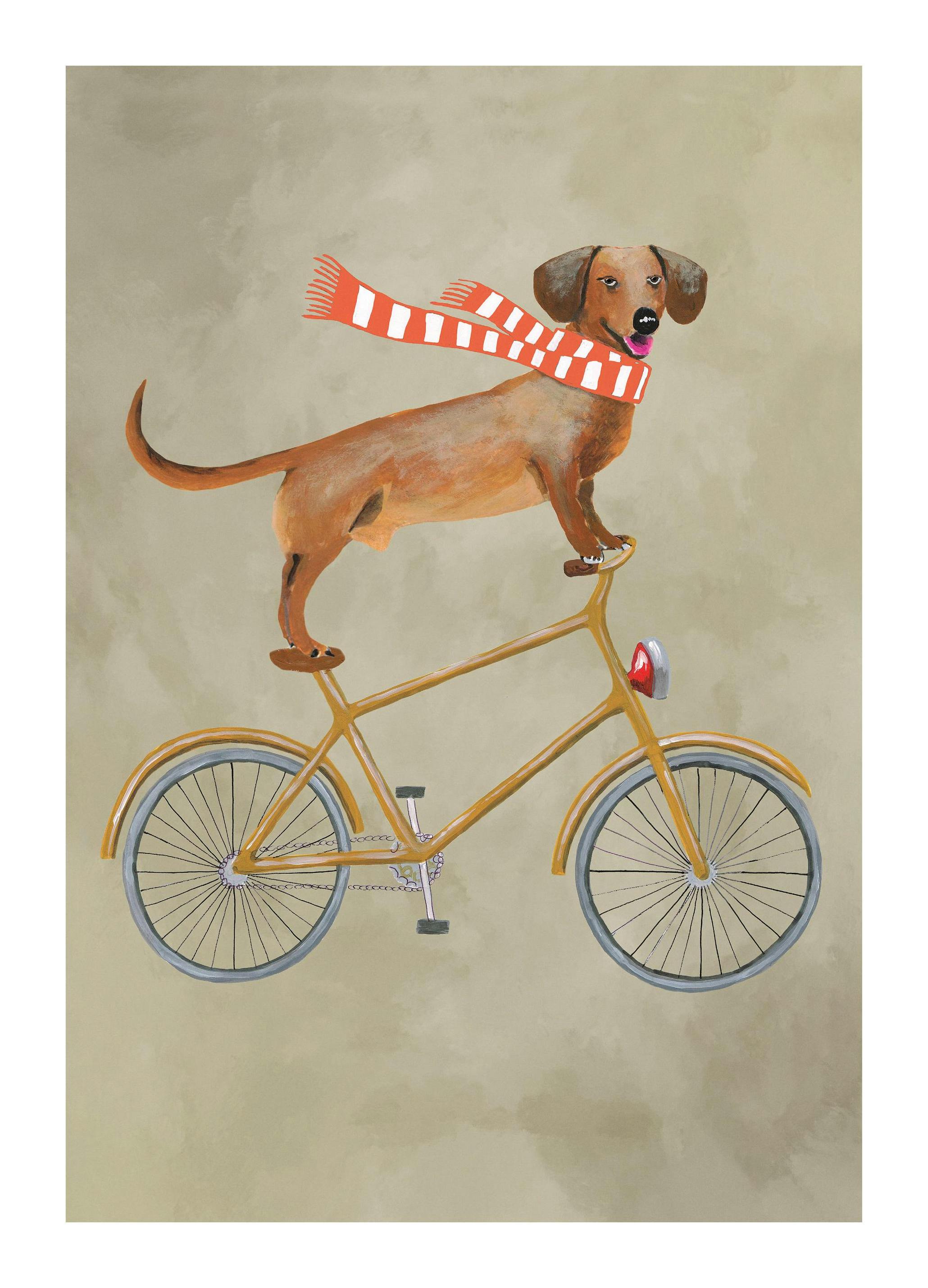 Coco De Paris - Dachshund on Bicycle in the Winter Plakat (30x40 cm)-Plakaty