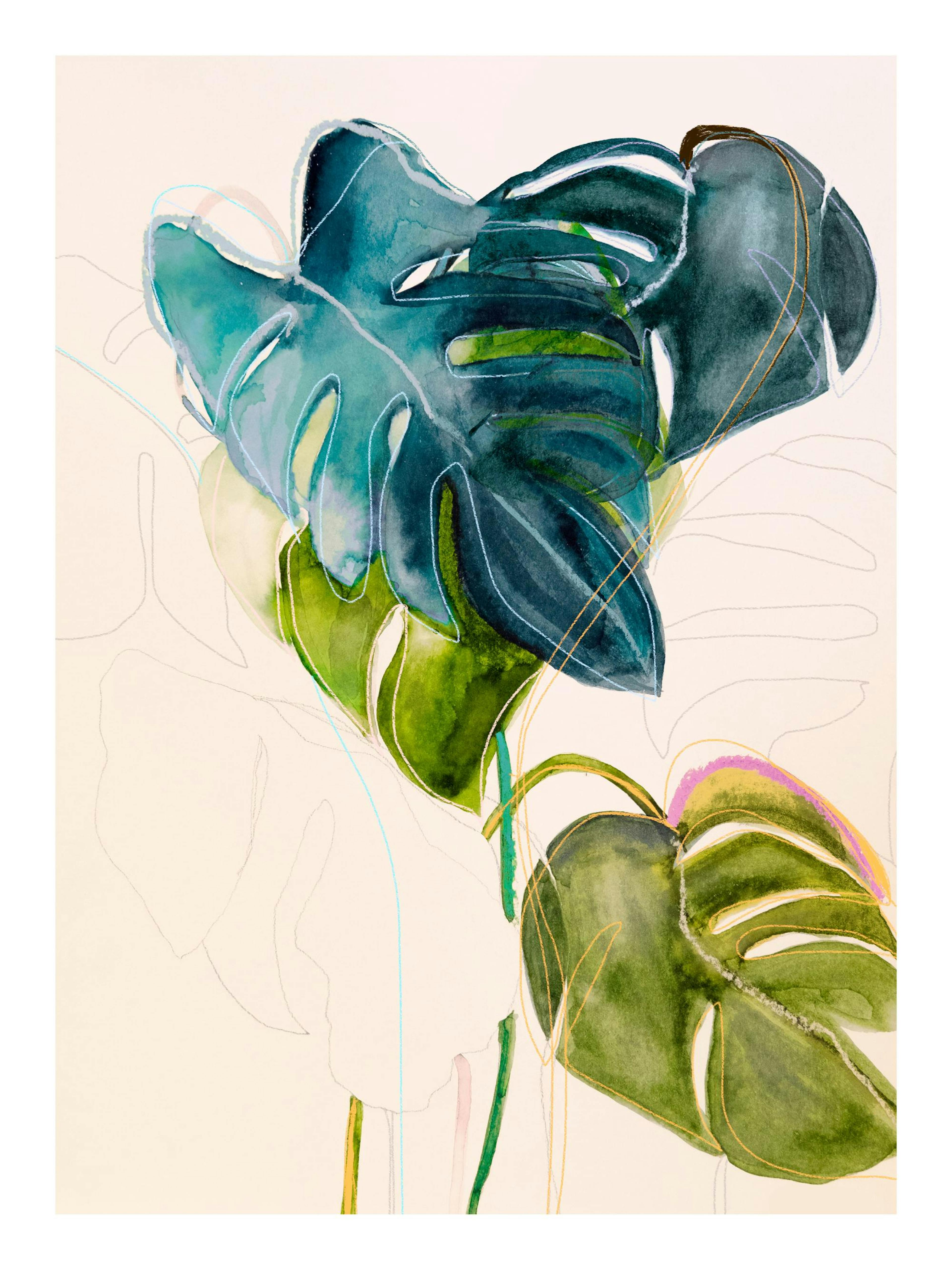 Leigh Viner - Blue Monstera Plakát