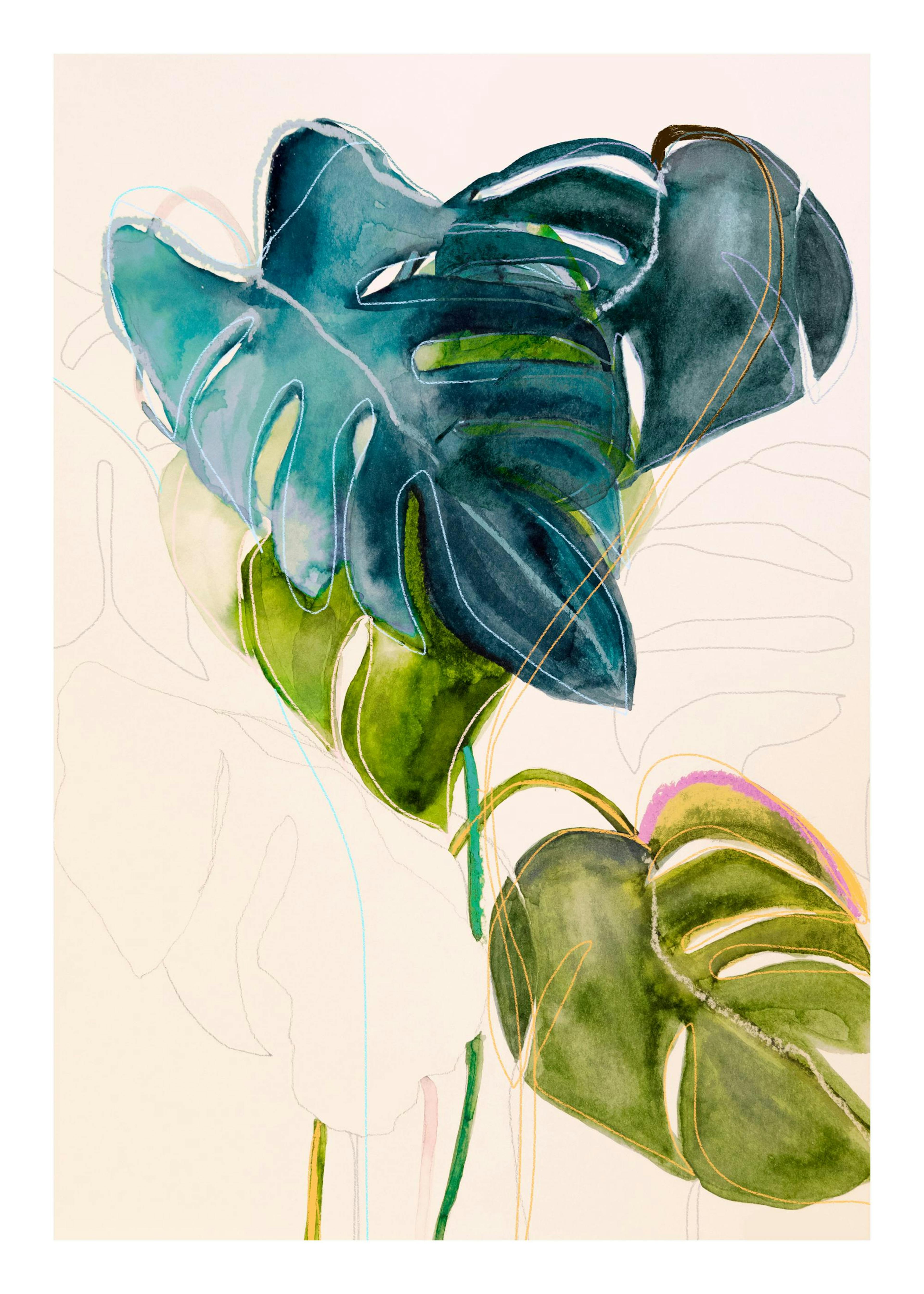 Leigh Viner - Blue Monstera Plakat 0