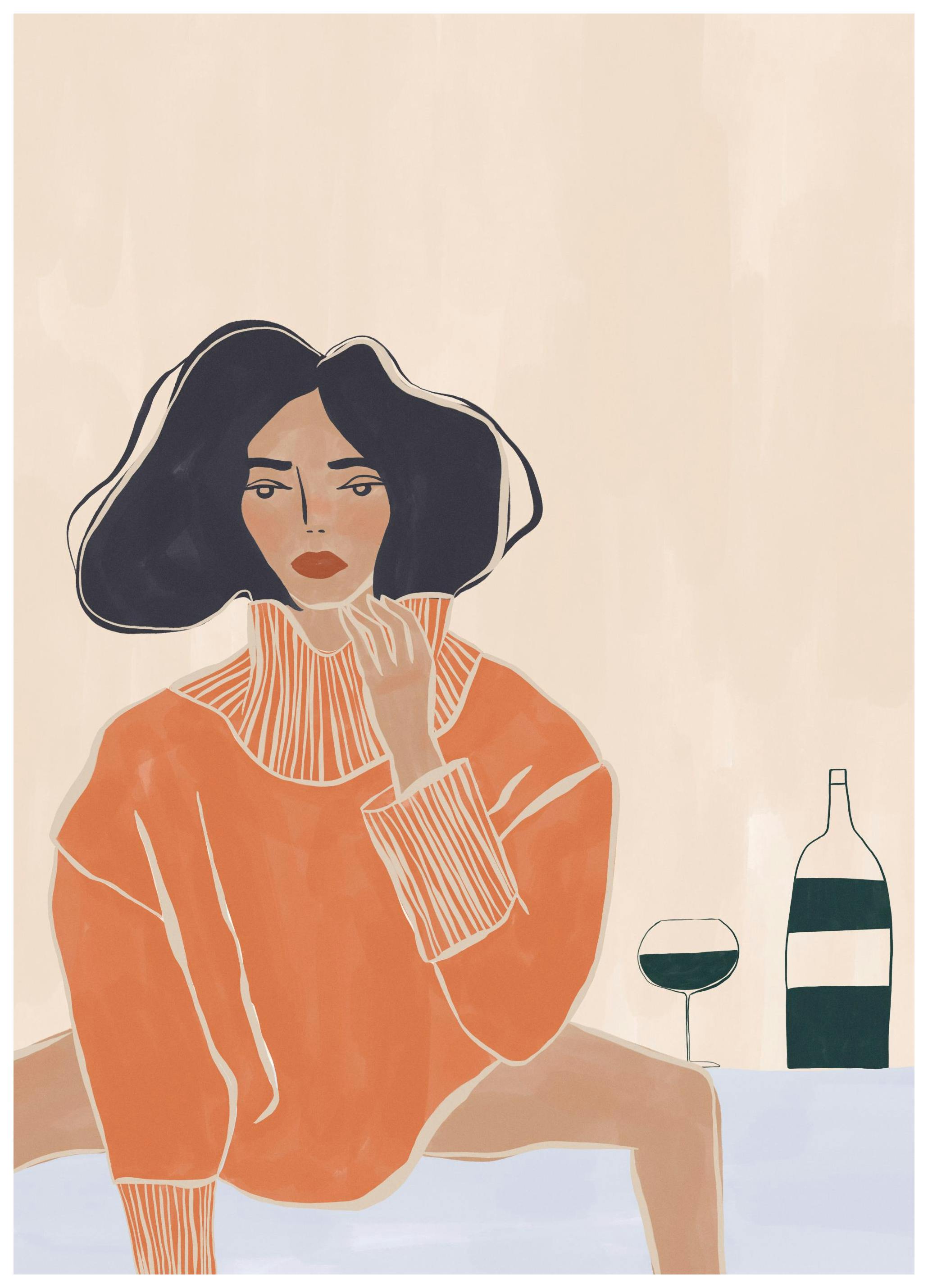 Ivy Green - Woman with Wine Print (30x40 cm)