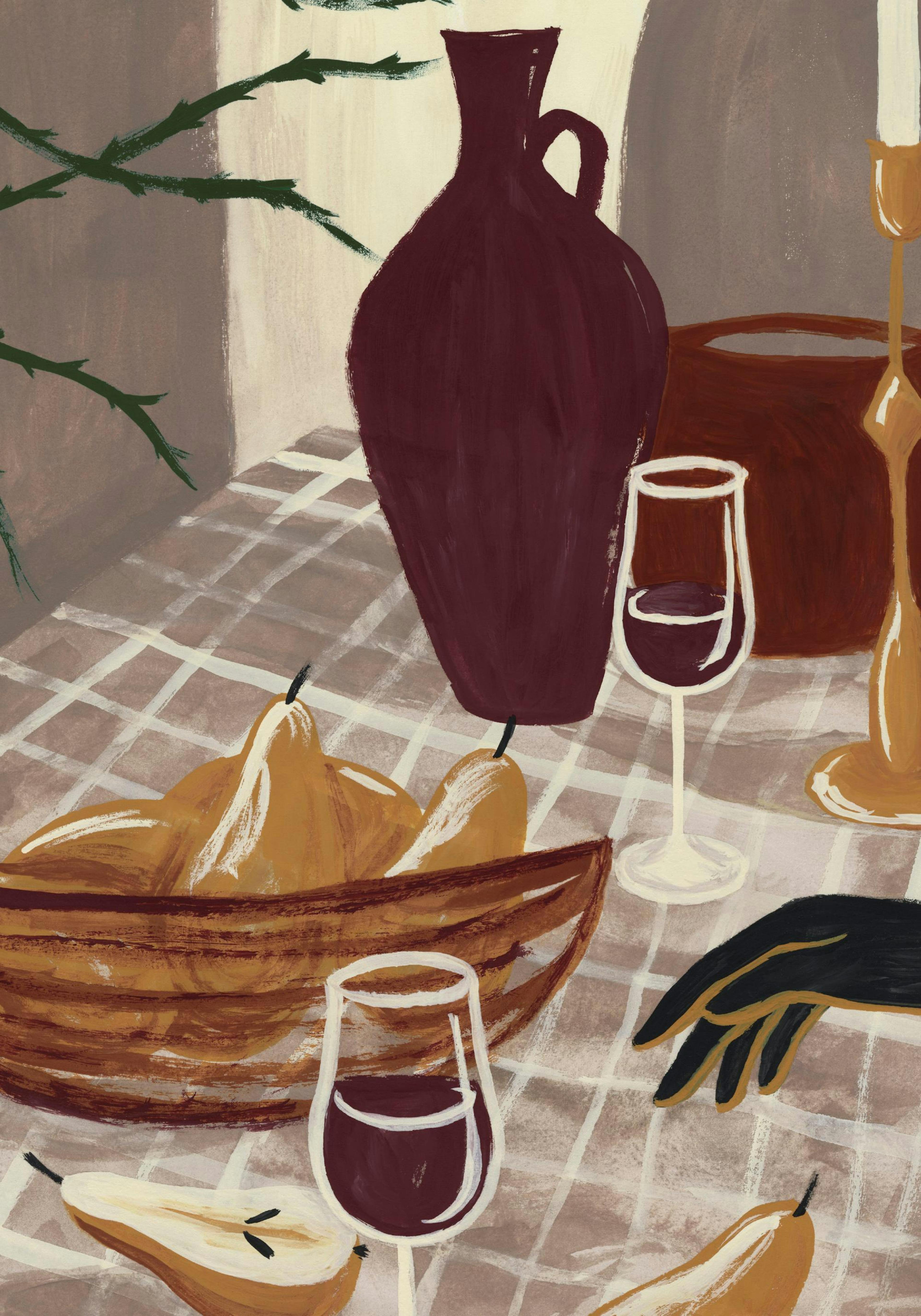 Wine & Pear Still Life Print