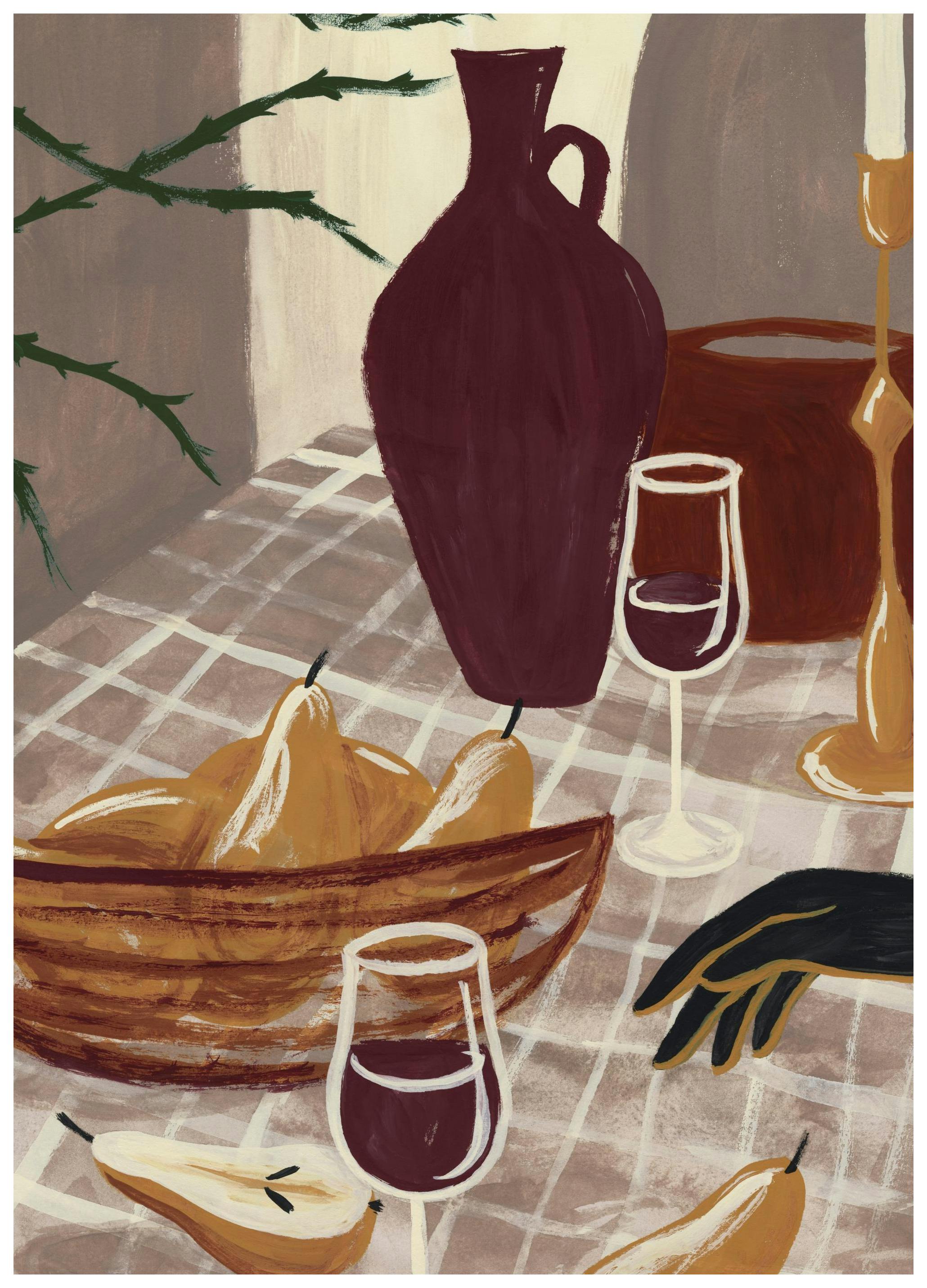 Wine & Pear Still Life Poster (21x30 cm)