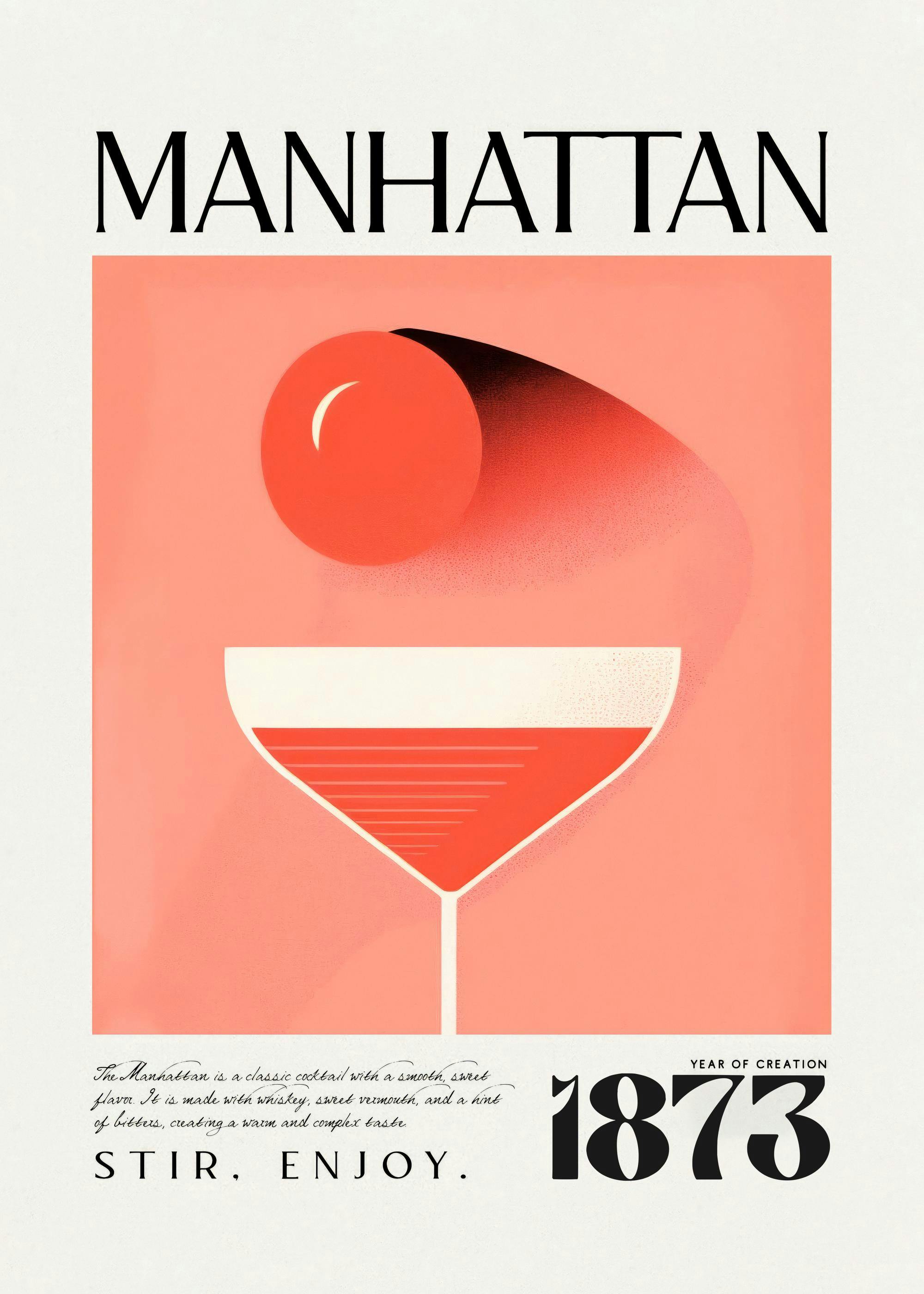 Vintage Manhattan Classic Recipe Affiche 0