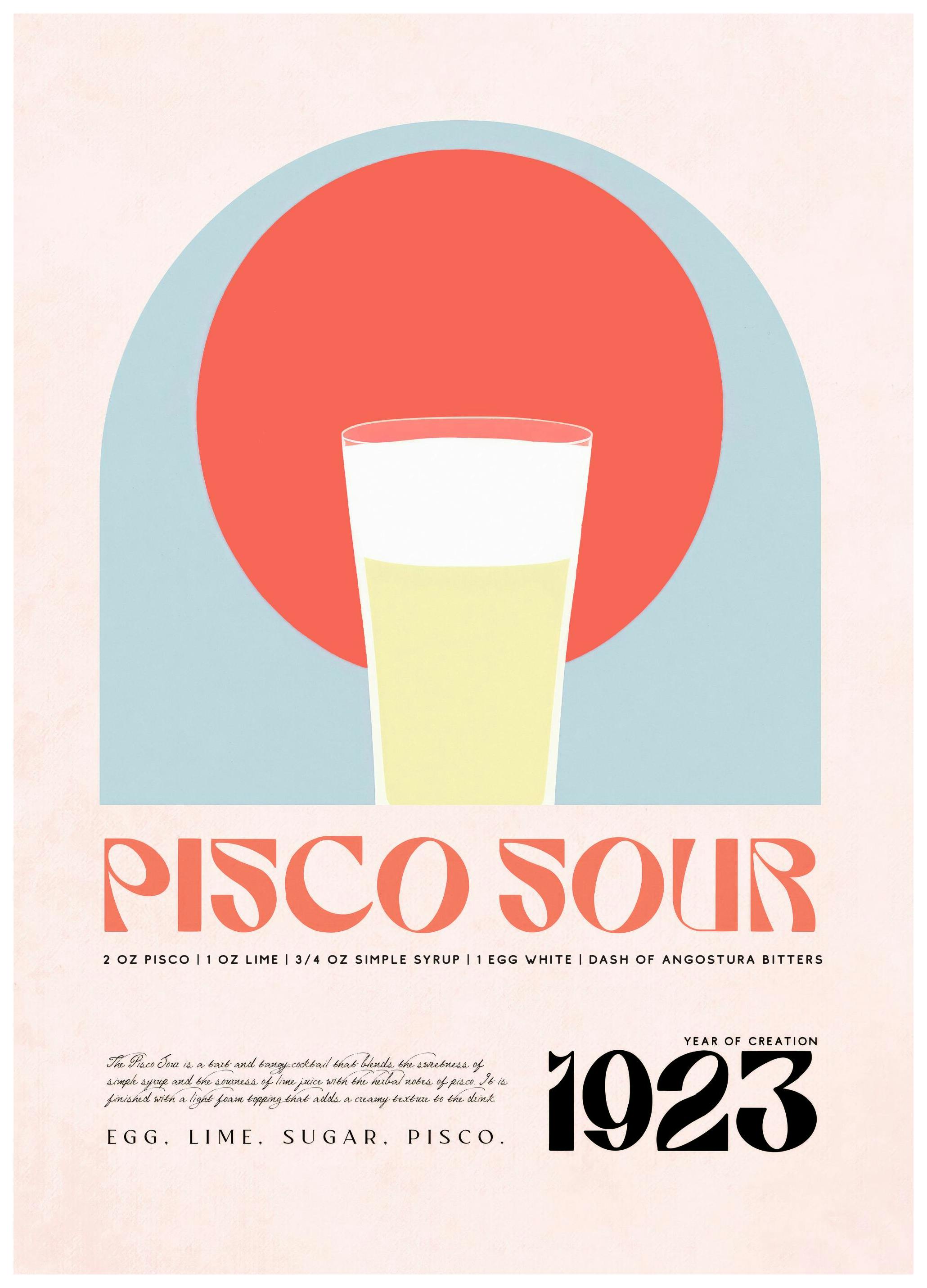 Prints - Pisco Sour Classic Recipe Print (50x70 cm) - Wine and cocktails posters