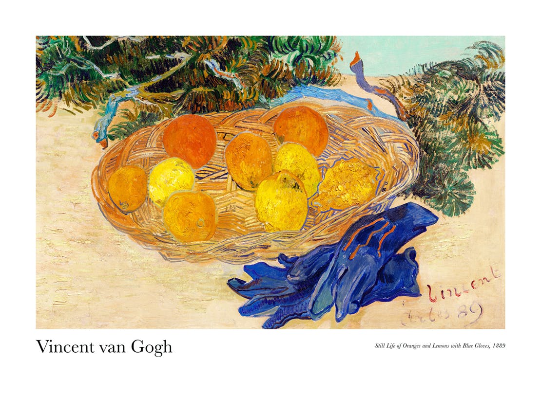 Van Gogh - Still Life of Oranges and Lemons with Blue Gloves Plakat (50x70 cm) - Plakater > Malerier fra kjente kunstnere > Van Gogh Plakat