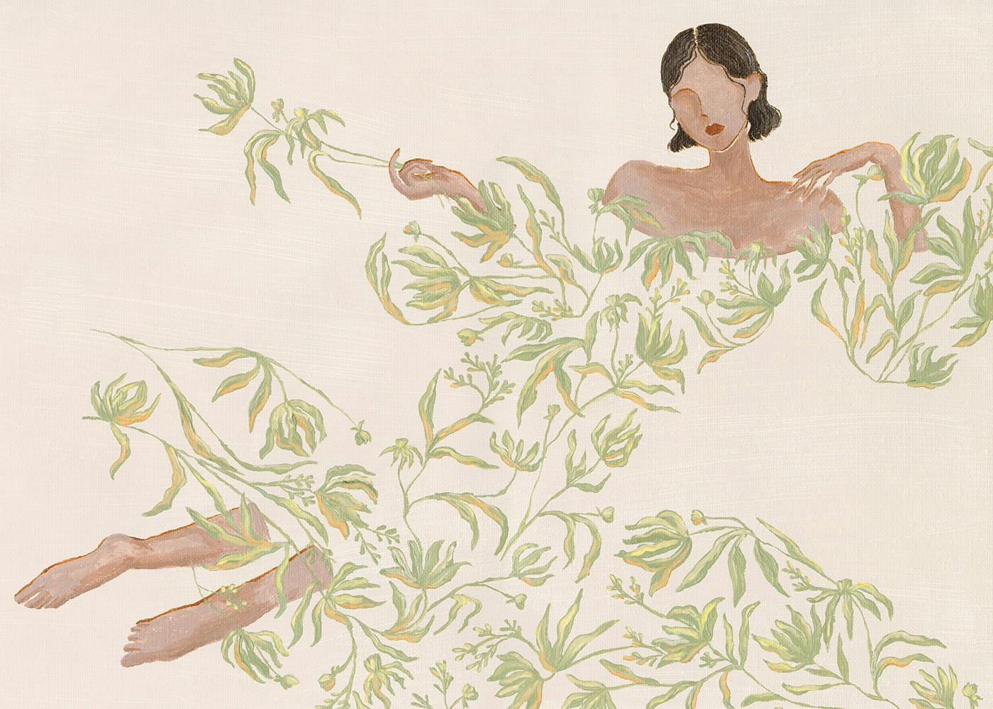 Lady in Green Floral Dress Print 0