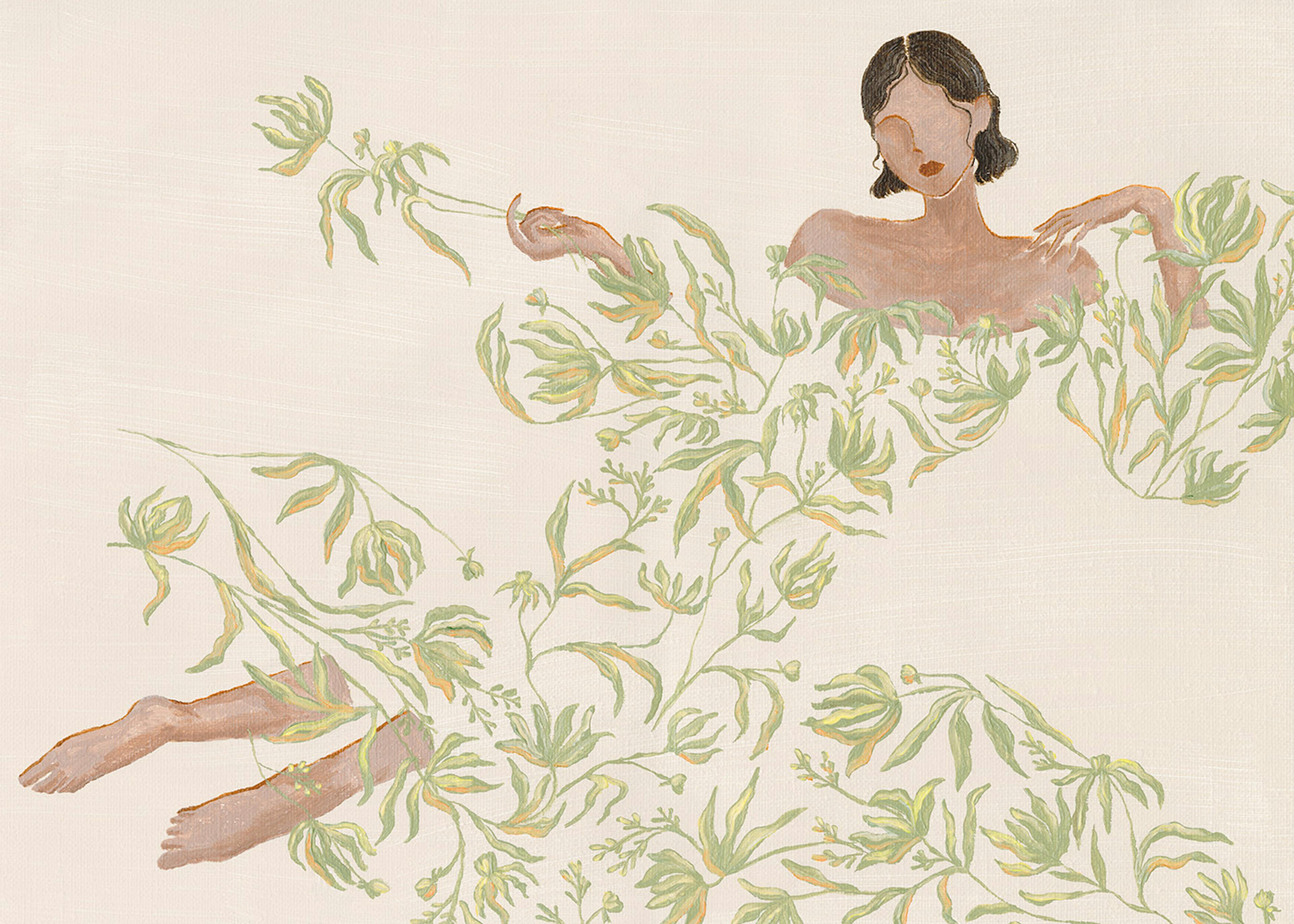 Lady in Green Floral Dress Print 0
