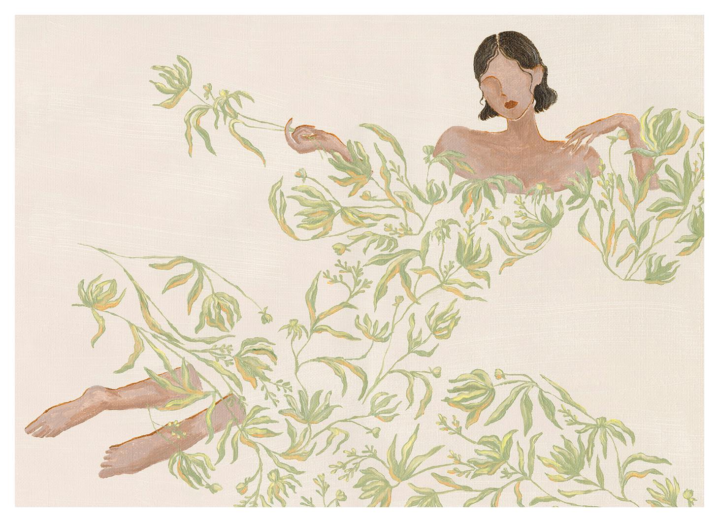 Lady in Green Floral Dress Plakat (50x70 cm)- Ilustracje