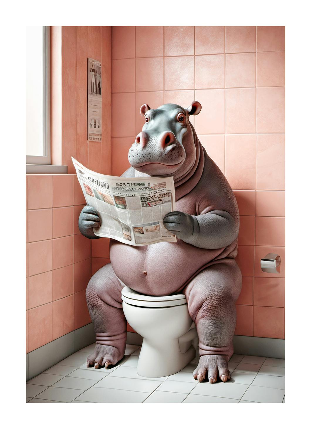 Hippo Sitting on the Toilet Plakat (21x30 cm)- Plakaty ze zwierzętami