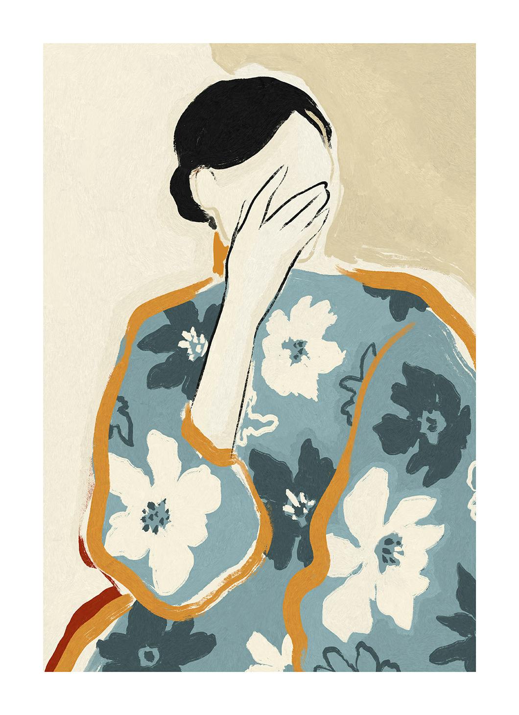 Prints - Woman in Floral Dress Print (40x50 cm) - Illustration prints
