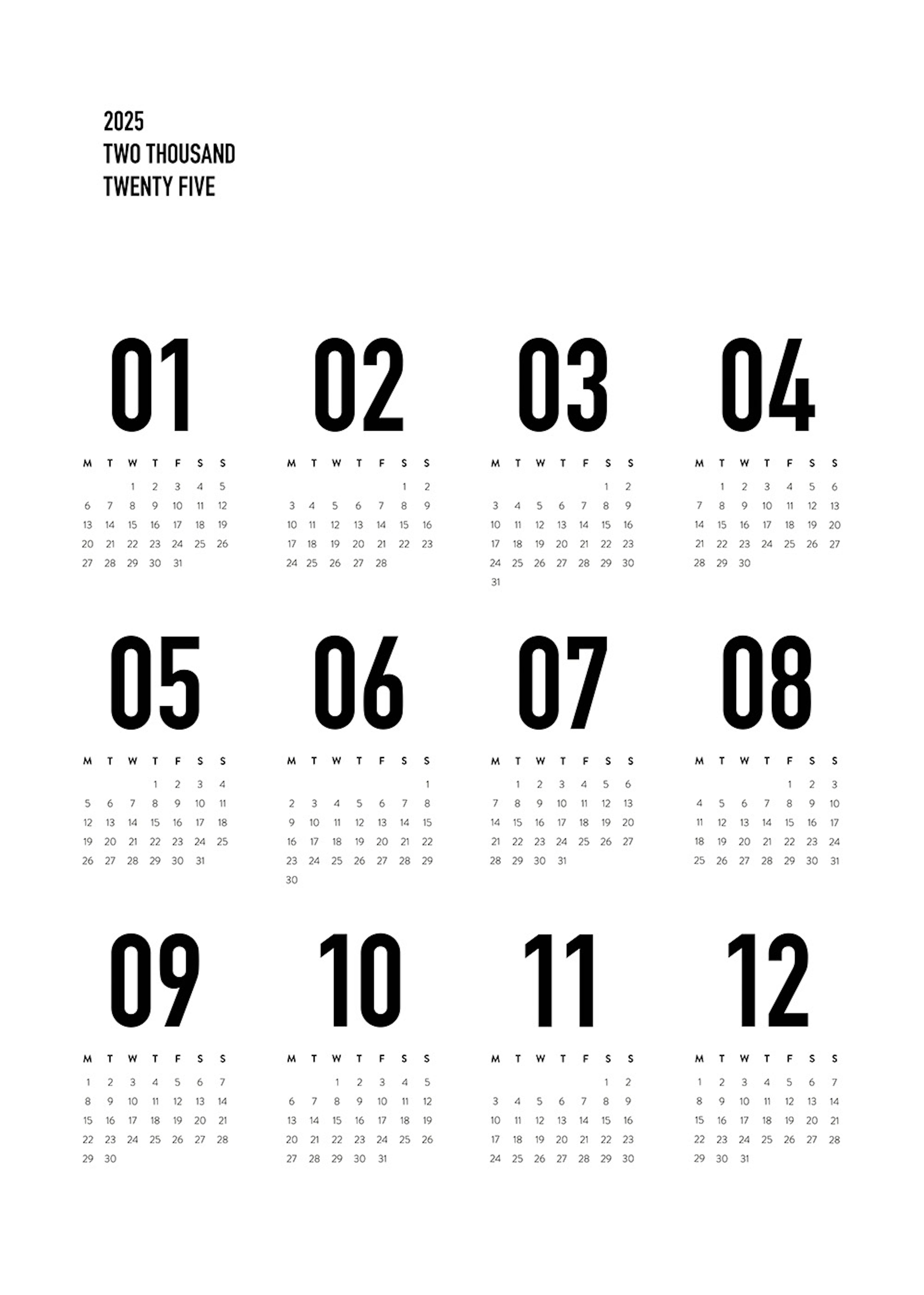 Calendar 2025 BW Print 0