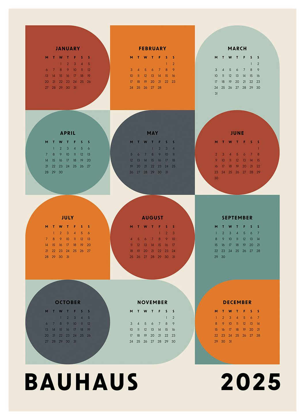 Bauhaus Calendar 2025 Poster (50x70 cm)- Calendari 2025 da parete