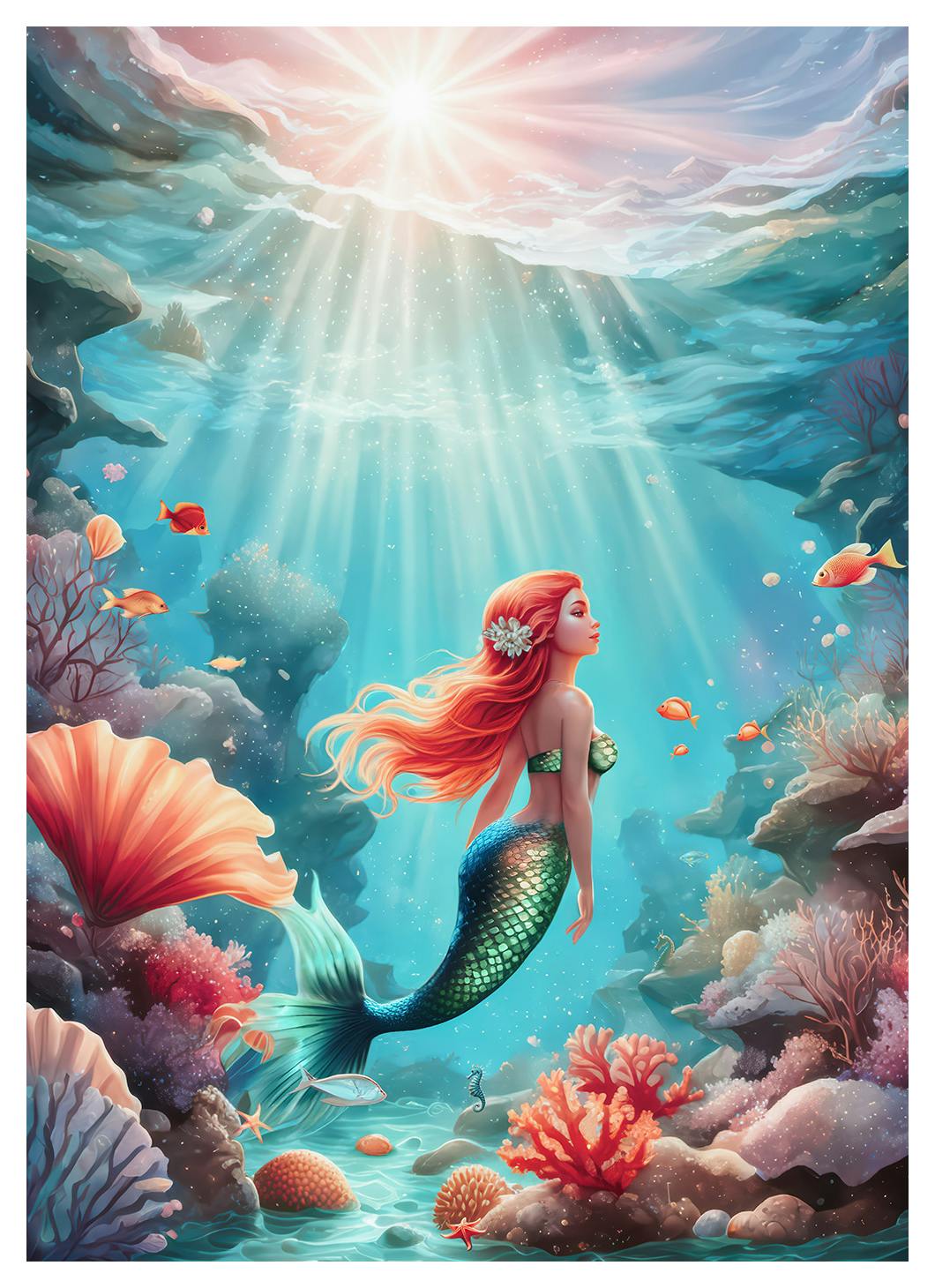 Mermaid in Sea Plakat (30x40 cm)- Plakaty dla dzieci