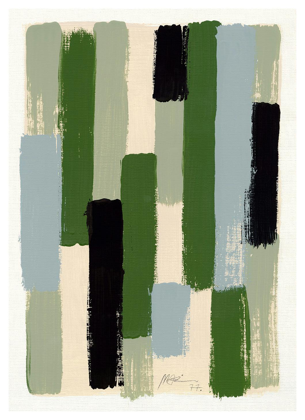 Green Brush Strokes Poster (50x70 cm) - Schilderijen