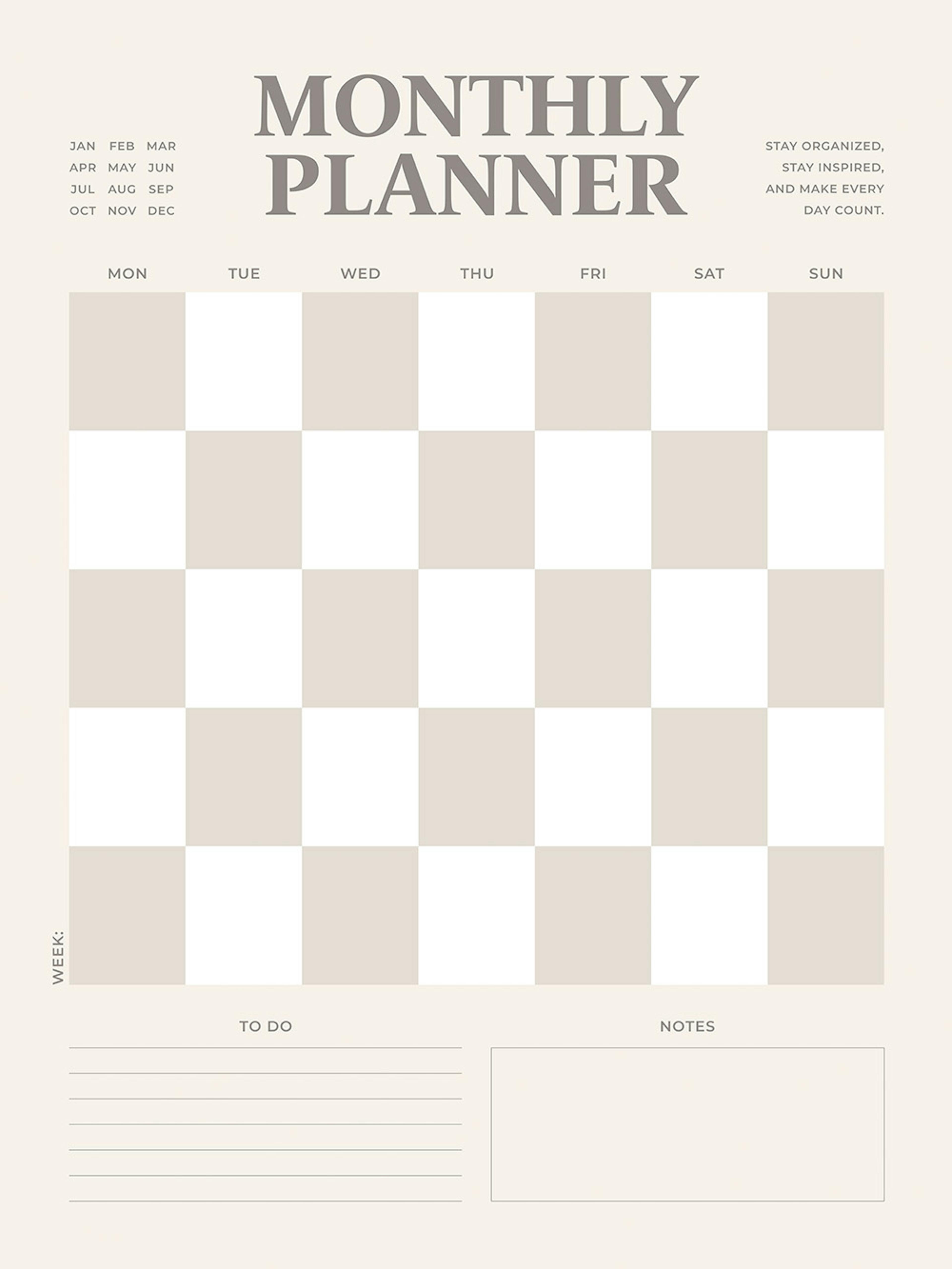 Monthly Planner Checkered Print