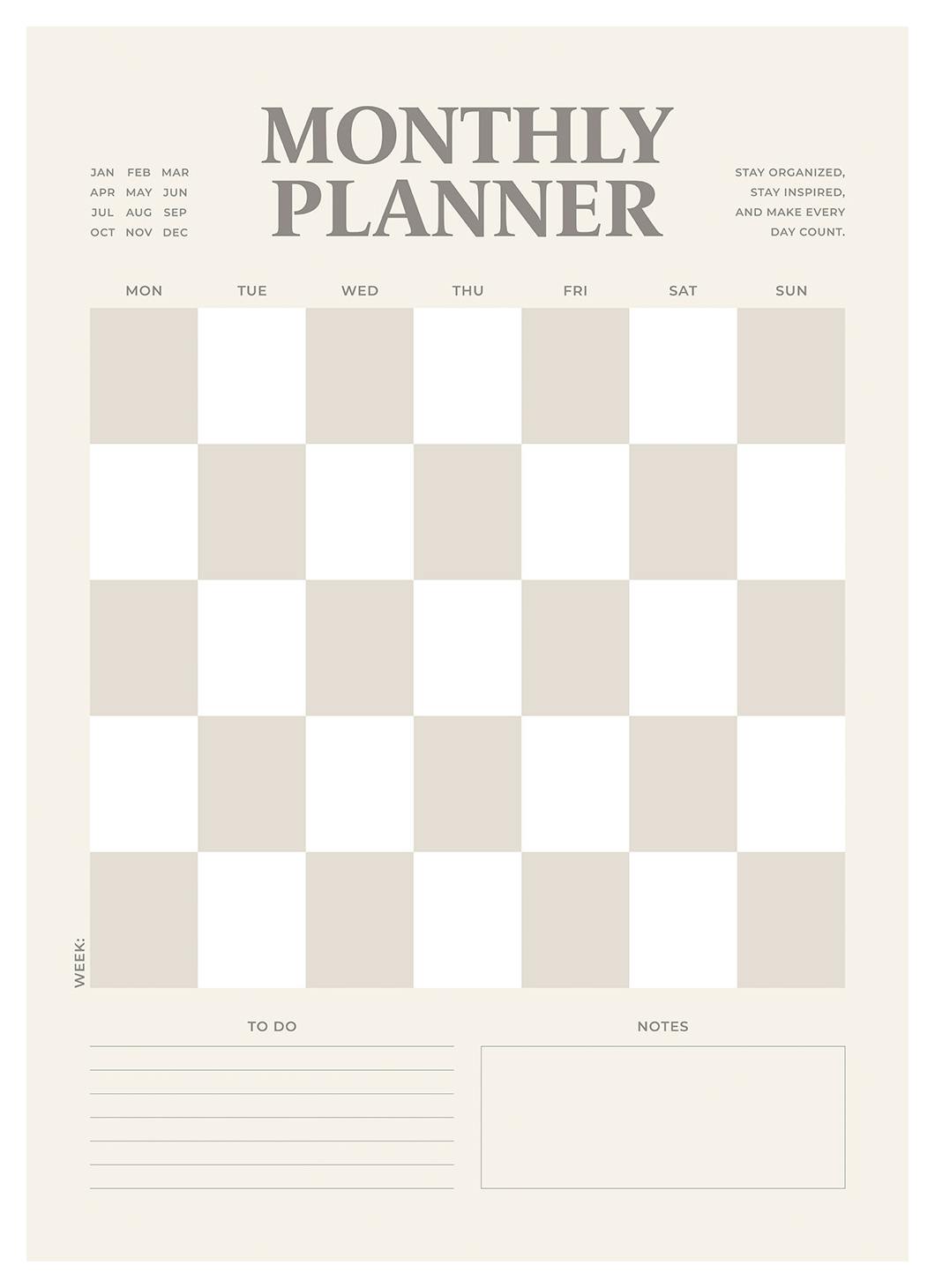 Monthly Planner Checkered Poster (30x40 cm)