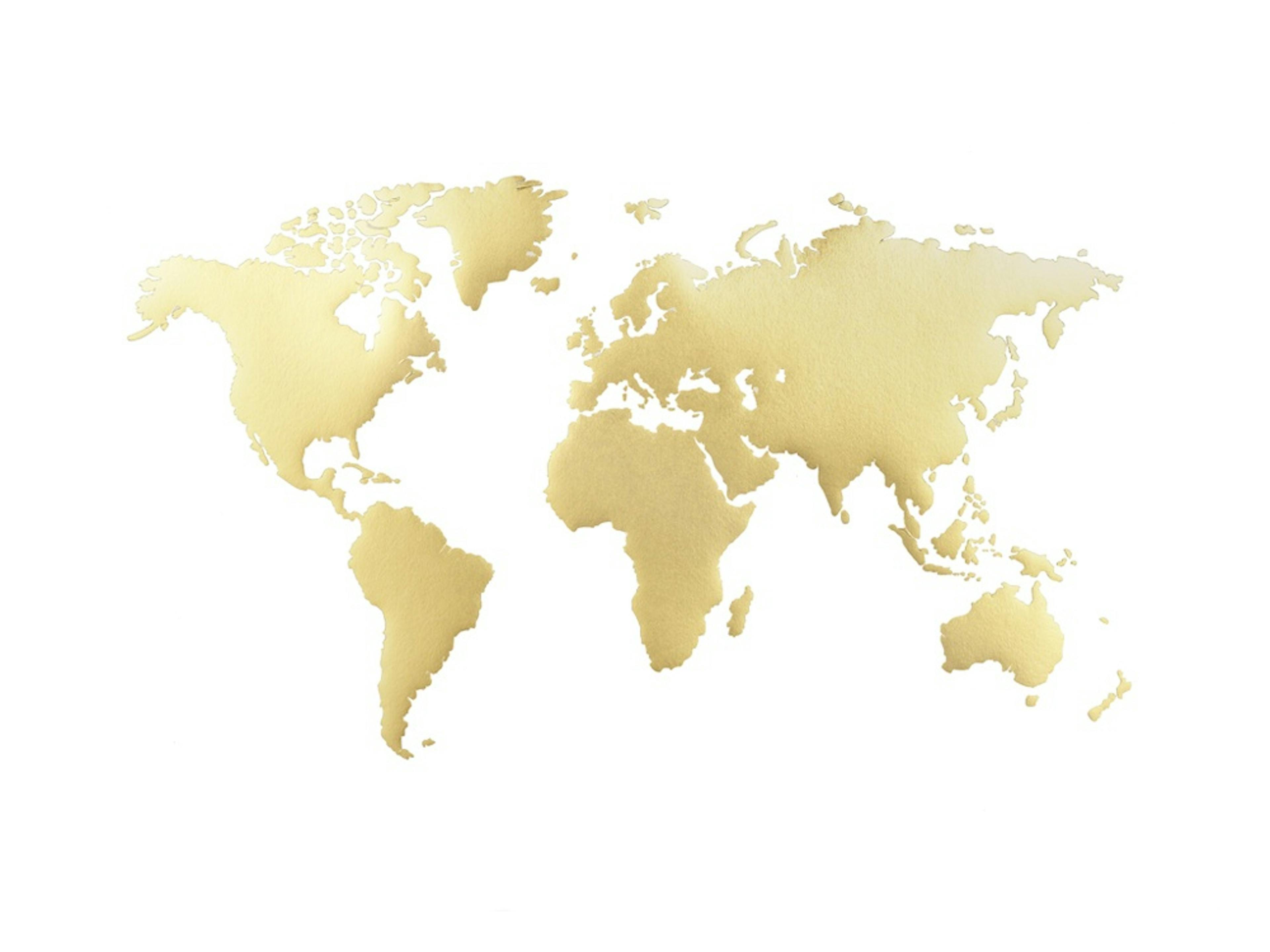 World Map Print, Gold