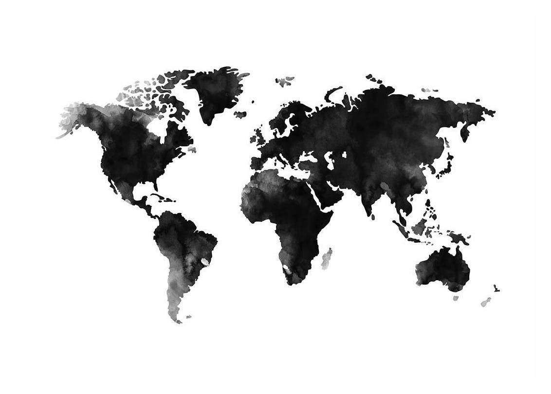 Prints - World Map Watercolor, Print (30x40 cm) - Black & white prints