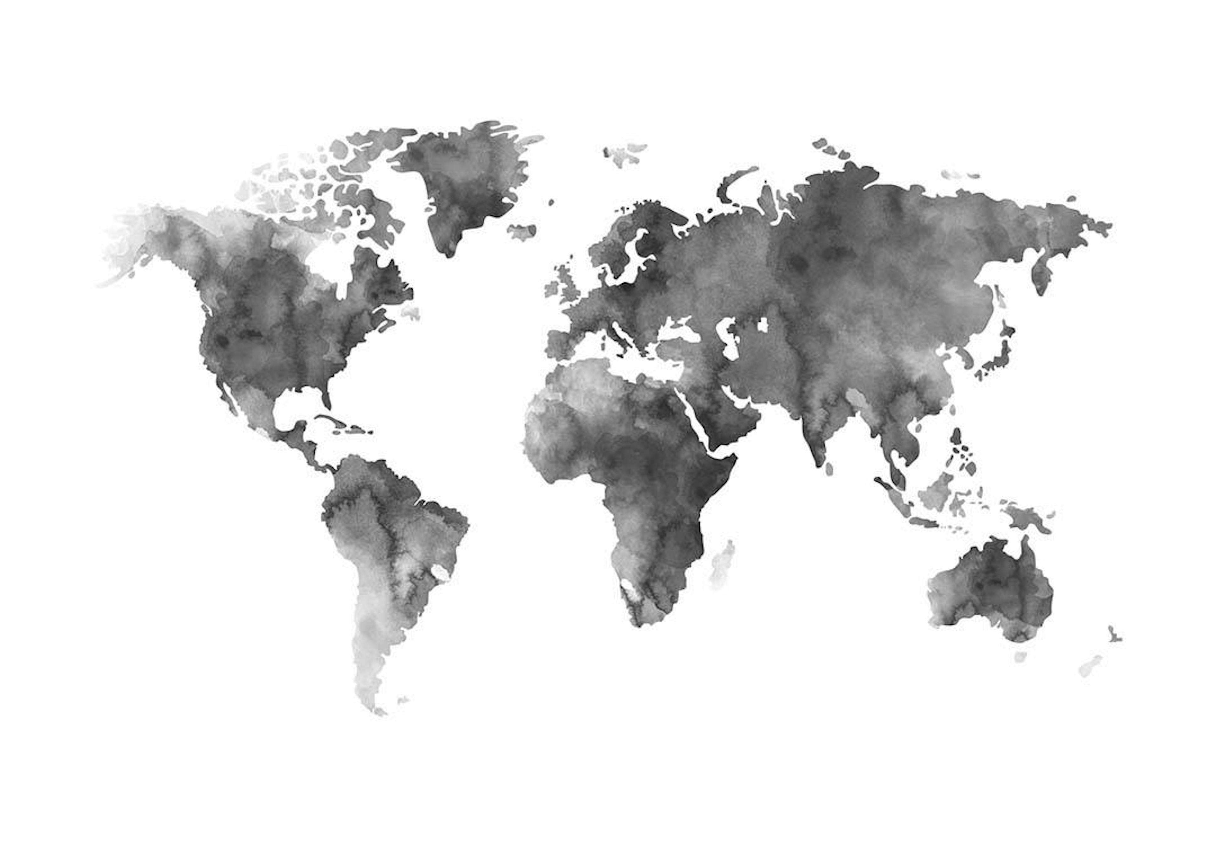 World Map Grey Watercolor, Print 0