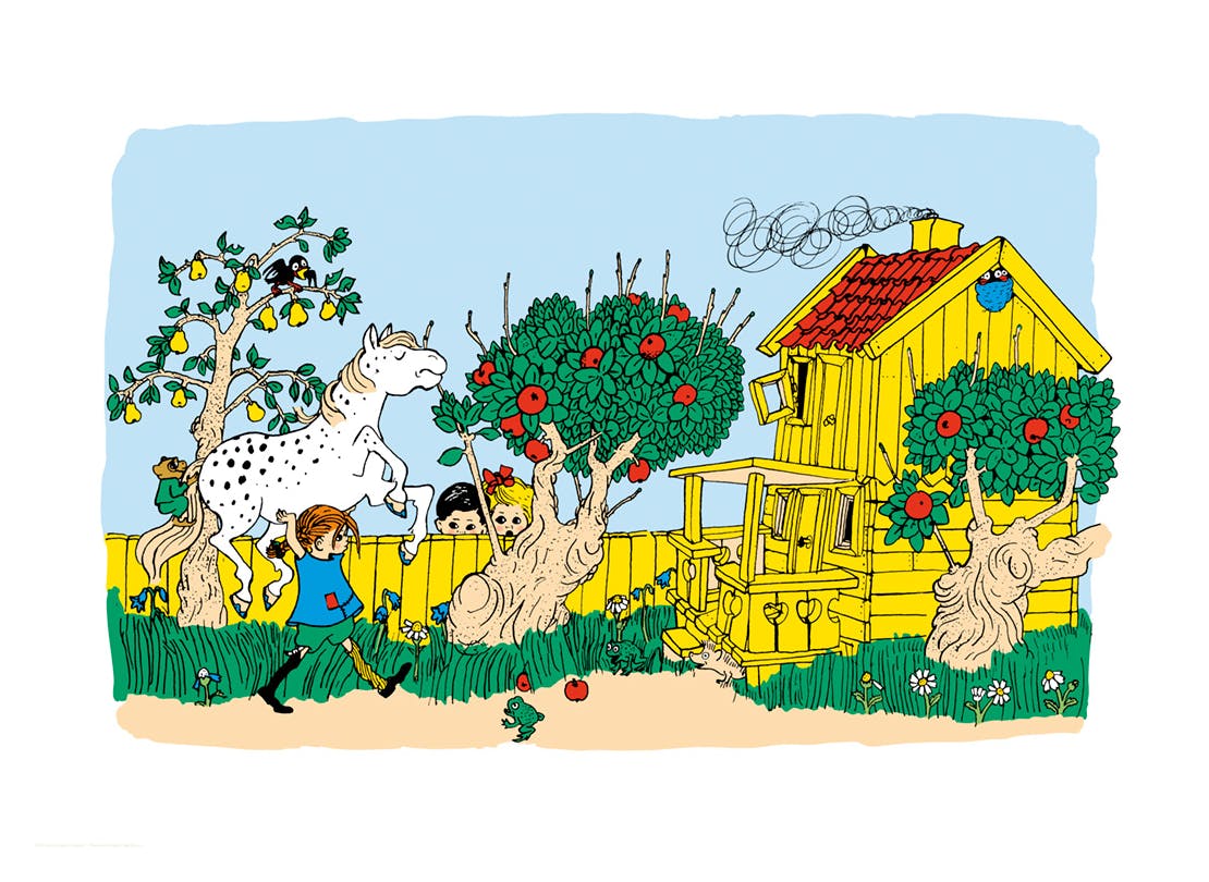 Pippi Longstocking and Villa Villekulla Poster (50x70 cm) - Astrid Lindgren