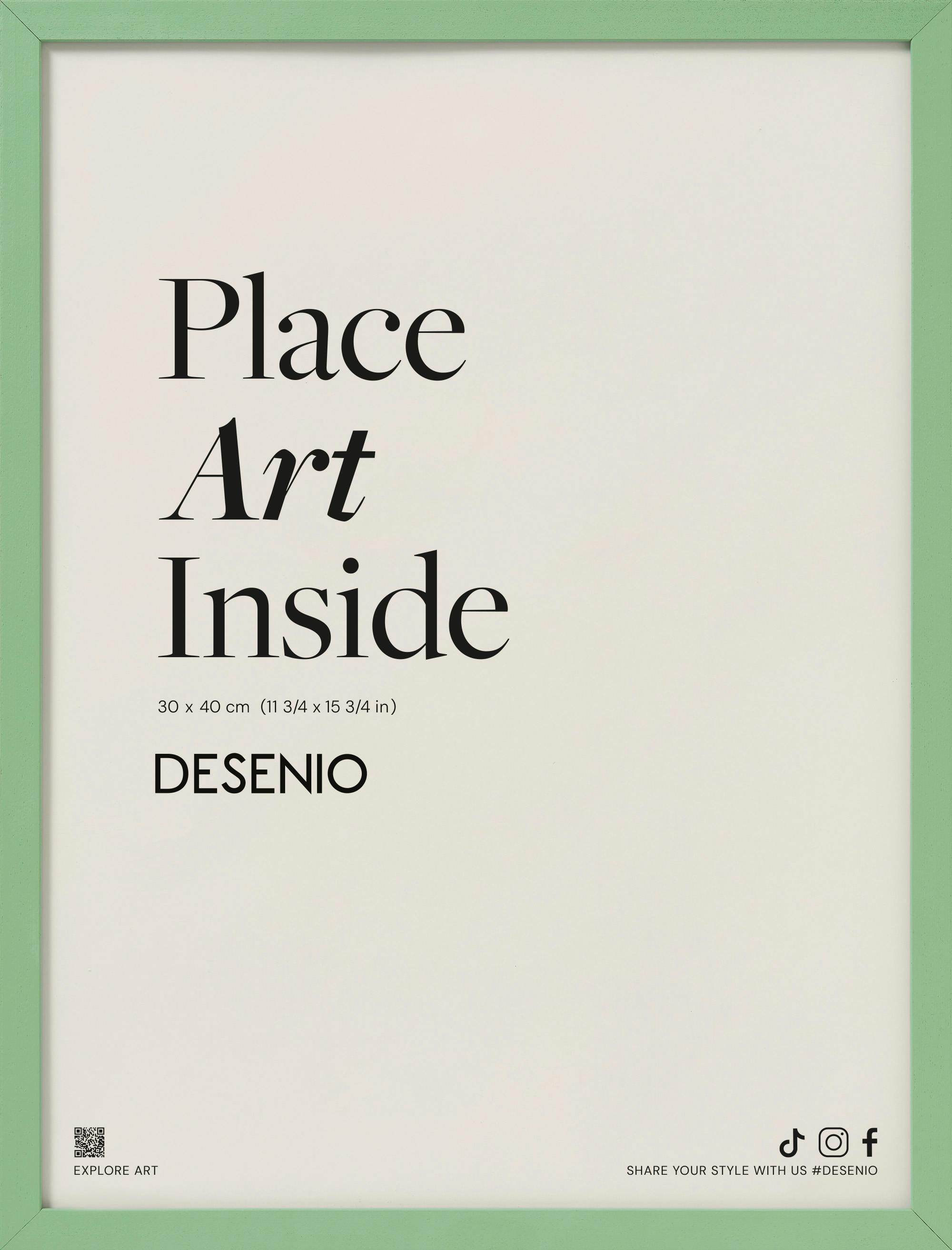 Een poster met de tekst Place Art Inside in zwarte letters op een lichte achtergrond, met een groene rand.