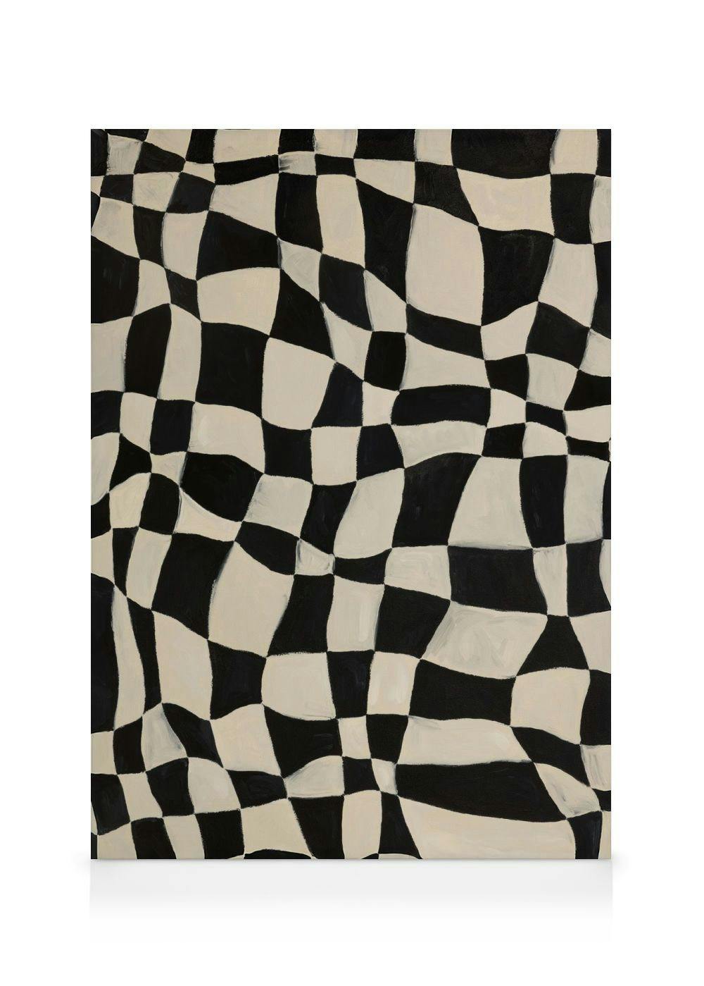 Checkers in Wonderland Toile (50x70 cm - Cadre de chêne)  Noir et blanc