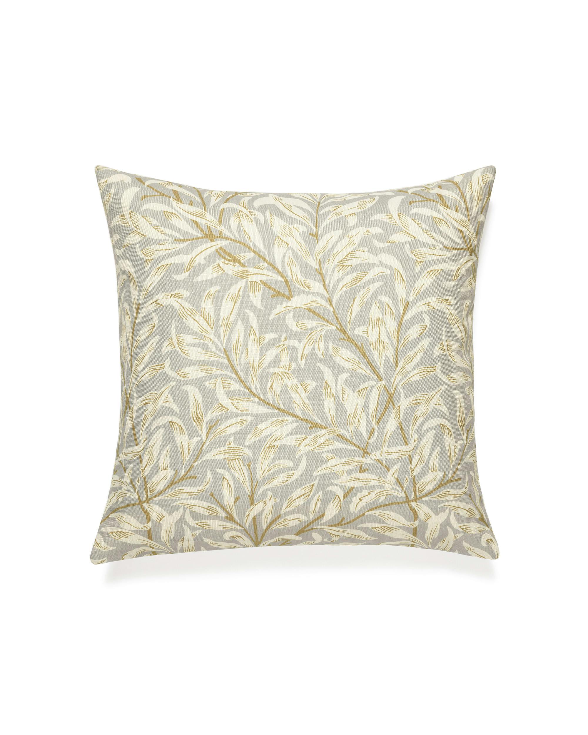 Μπεζ κάλυμμα μαξιλαριού William Morris Willow Bough με βοτανικά φύλλα και κλαδιά σε γκρι-μπεζ φόντο