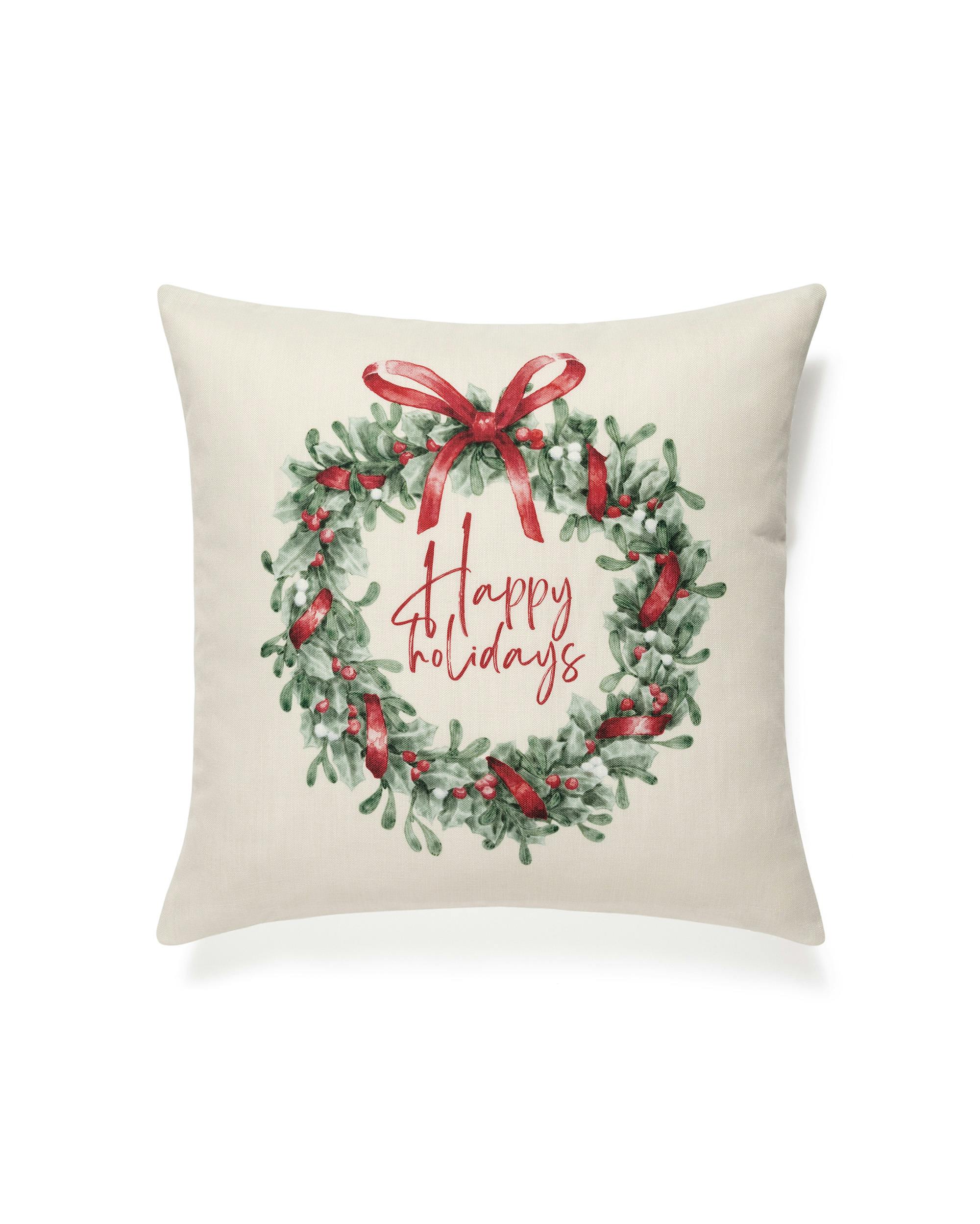 Affiche de couronne de houx et baies rouges avec un ruban et le texte Happy Holidays, imprimée sur Toile