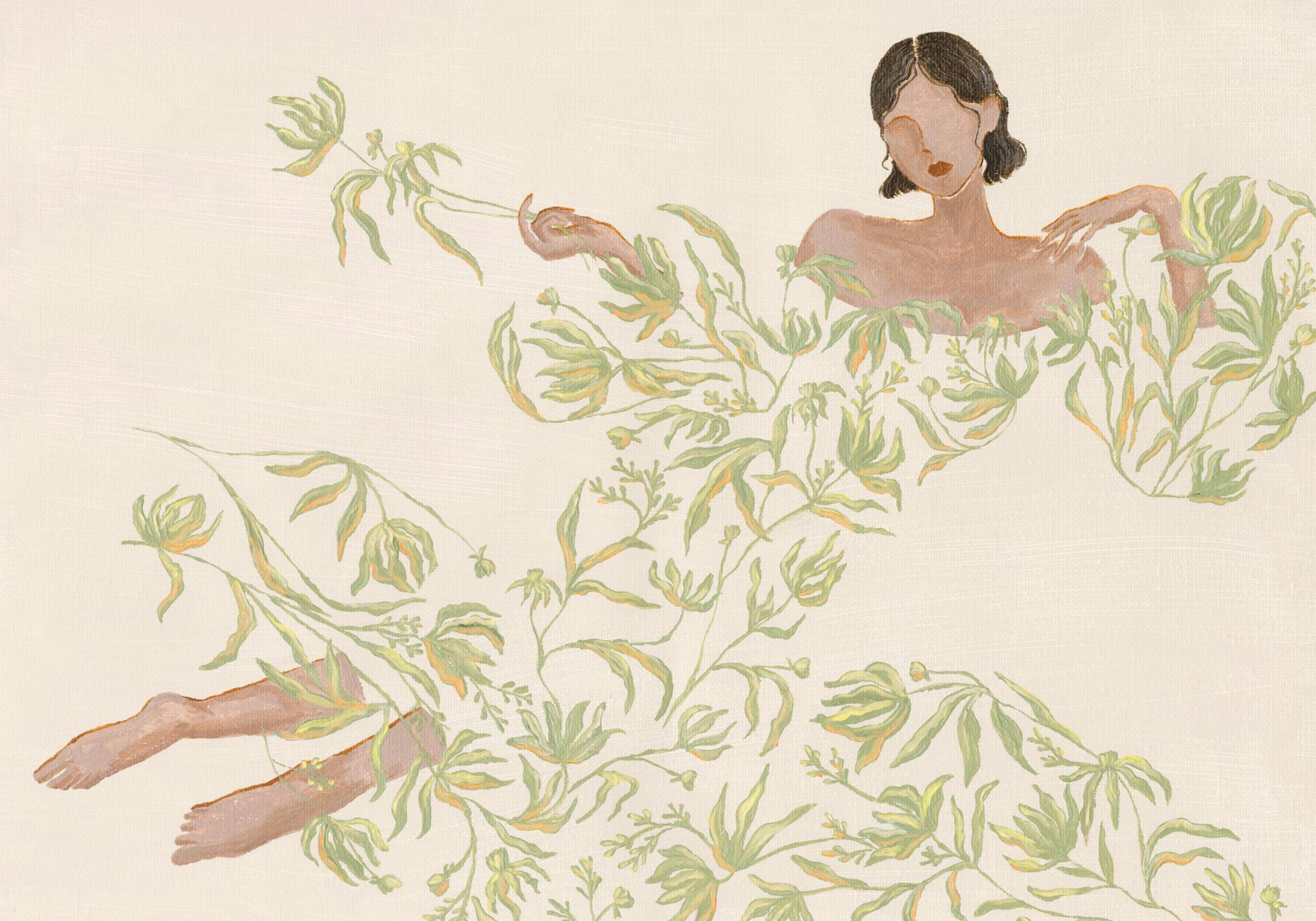 Lady in Green Floral Dress Affiche 0
