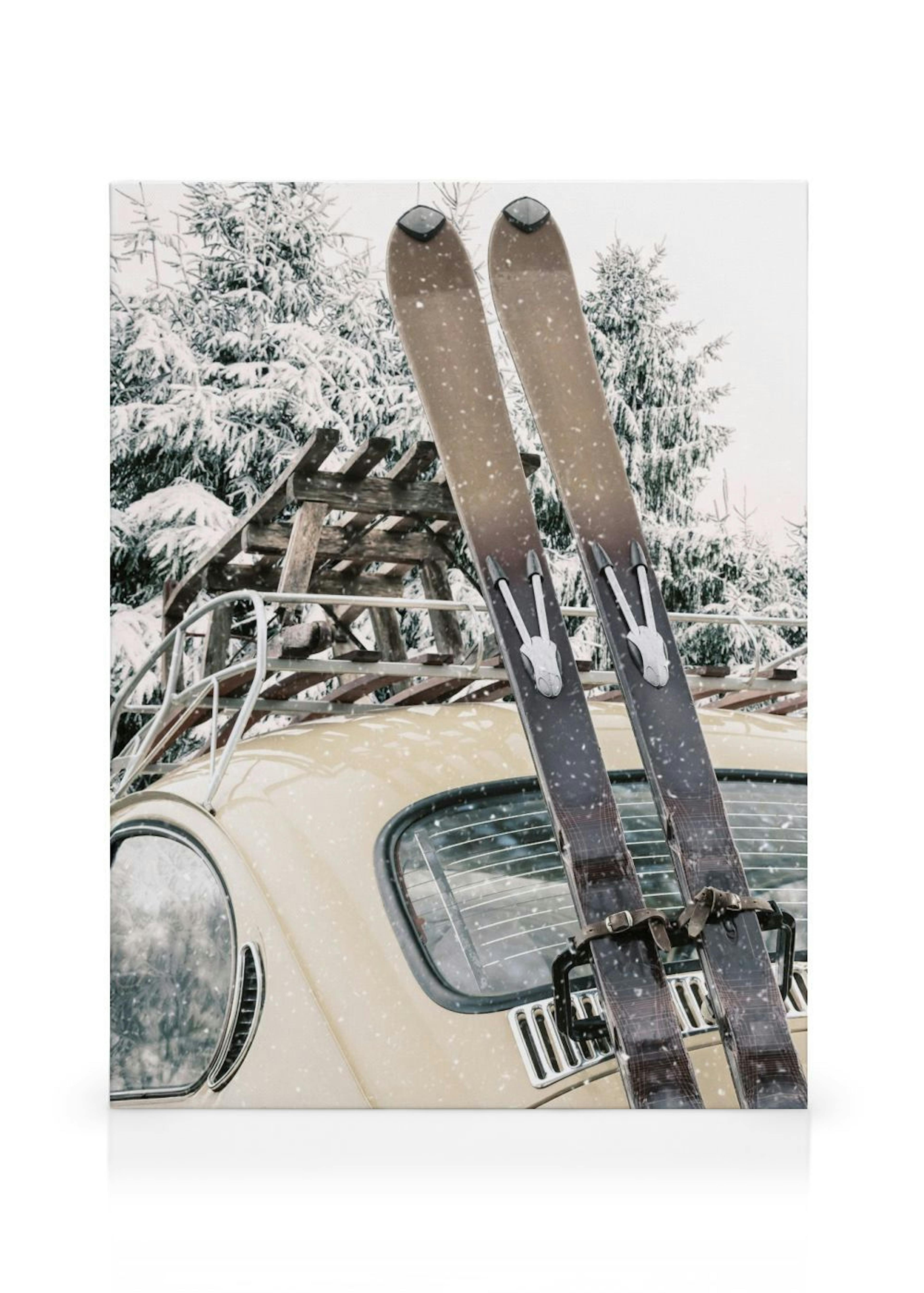 Skis and Snowfall Stampa su Tela