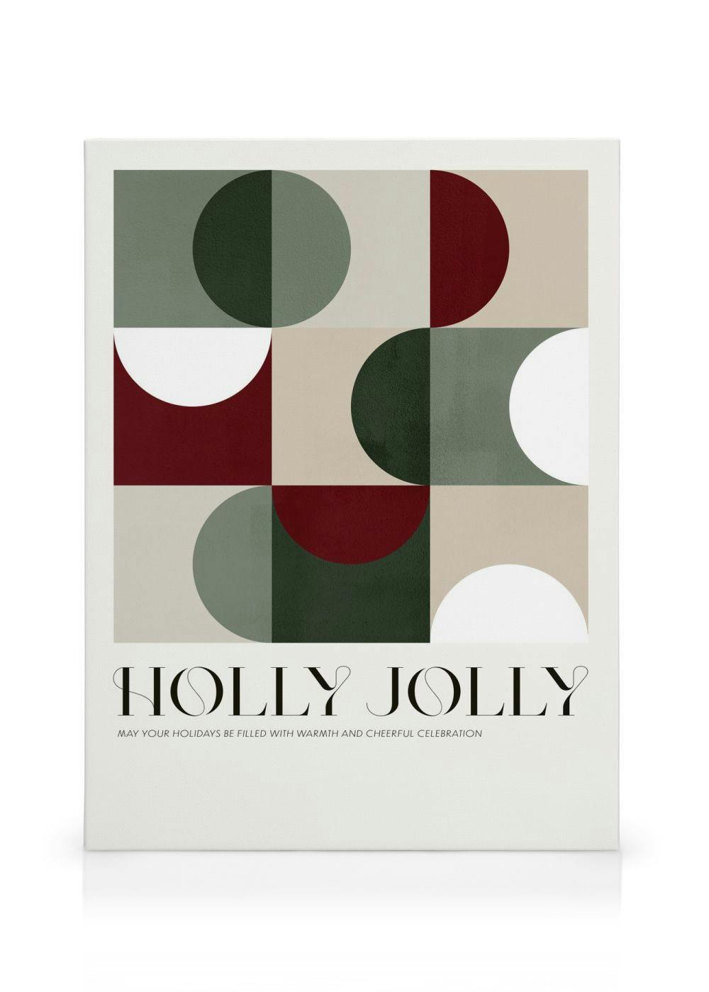 Holly Jolly canvas print with festive geometric shapes and holiday colours.
