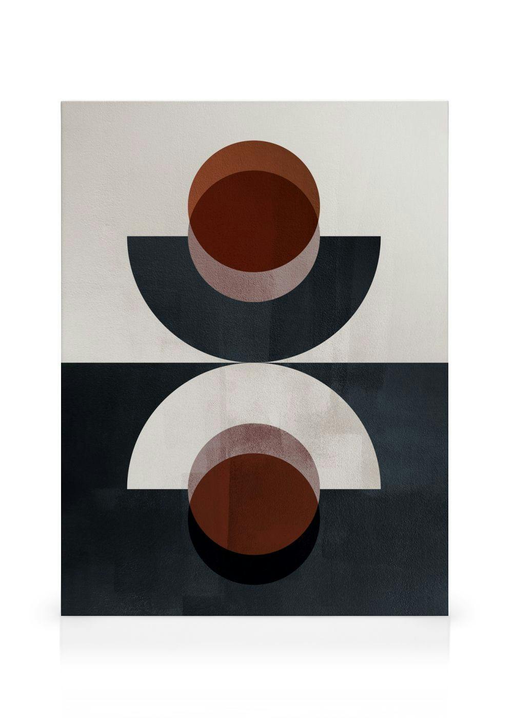 Toile art abstrait bicolore géométrique avec demi-cercles et cercles en beige, gris, marron, noir et blanc