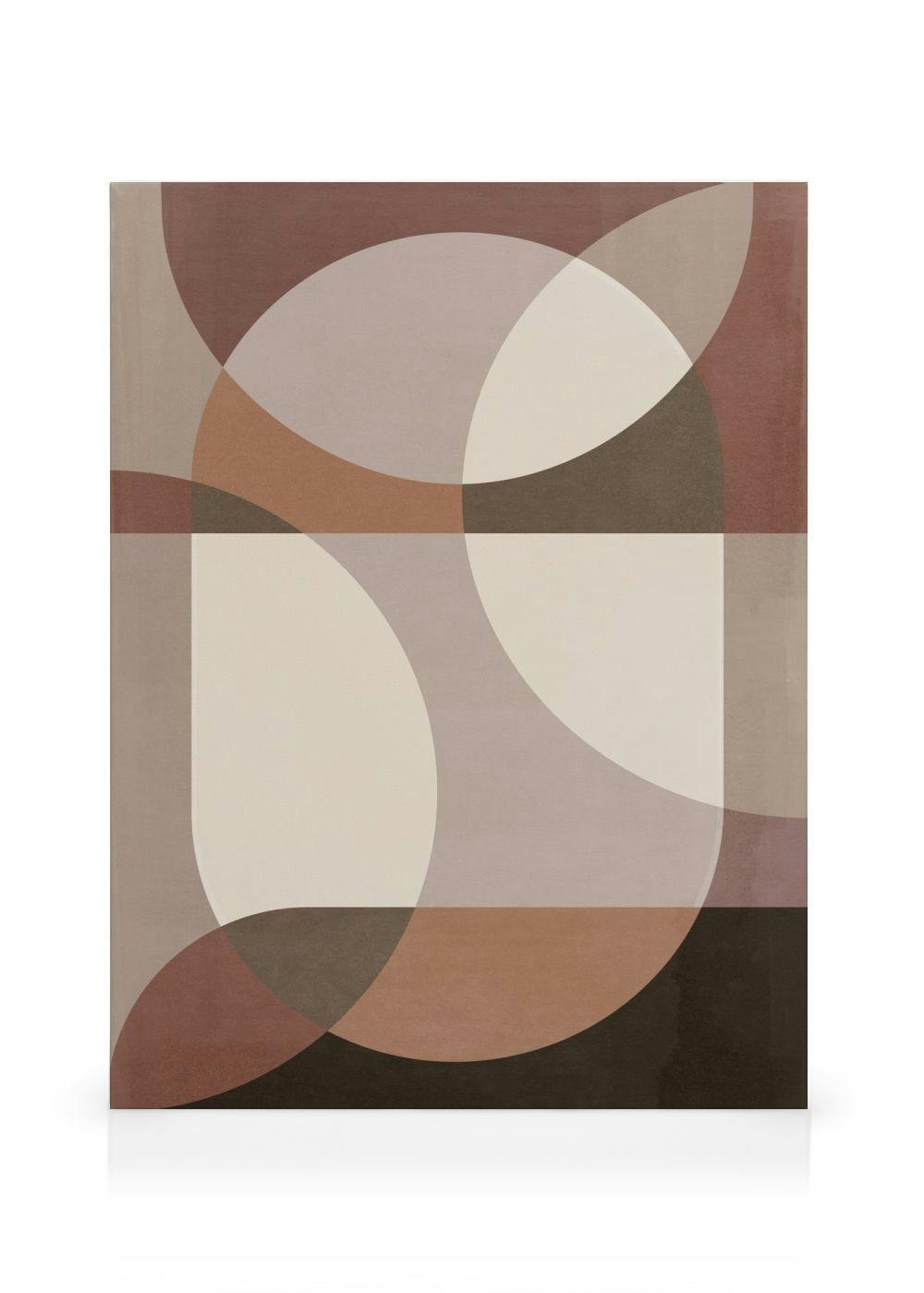 Geometrische Formen Leinwandbild mit Kreisen und rechteckigen Flächen in Brauntönen, Beige und Weiß, abstrakt modern.