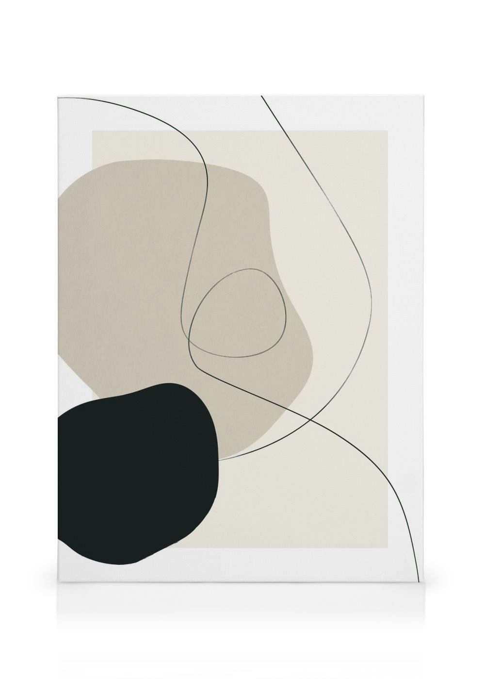 Boho Shapes Leinwandbild mit organischen Formen in Beige, Schwarz und zarten Linien, modernes Design.