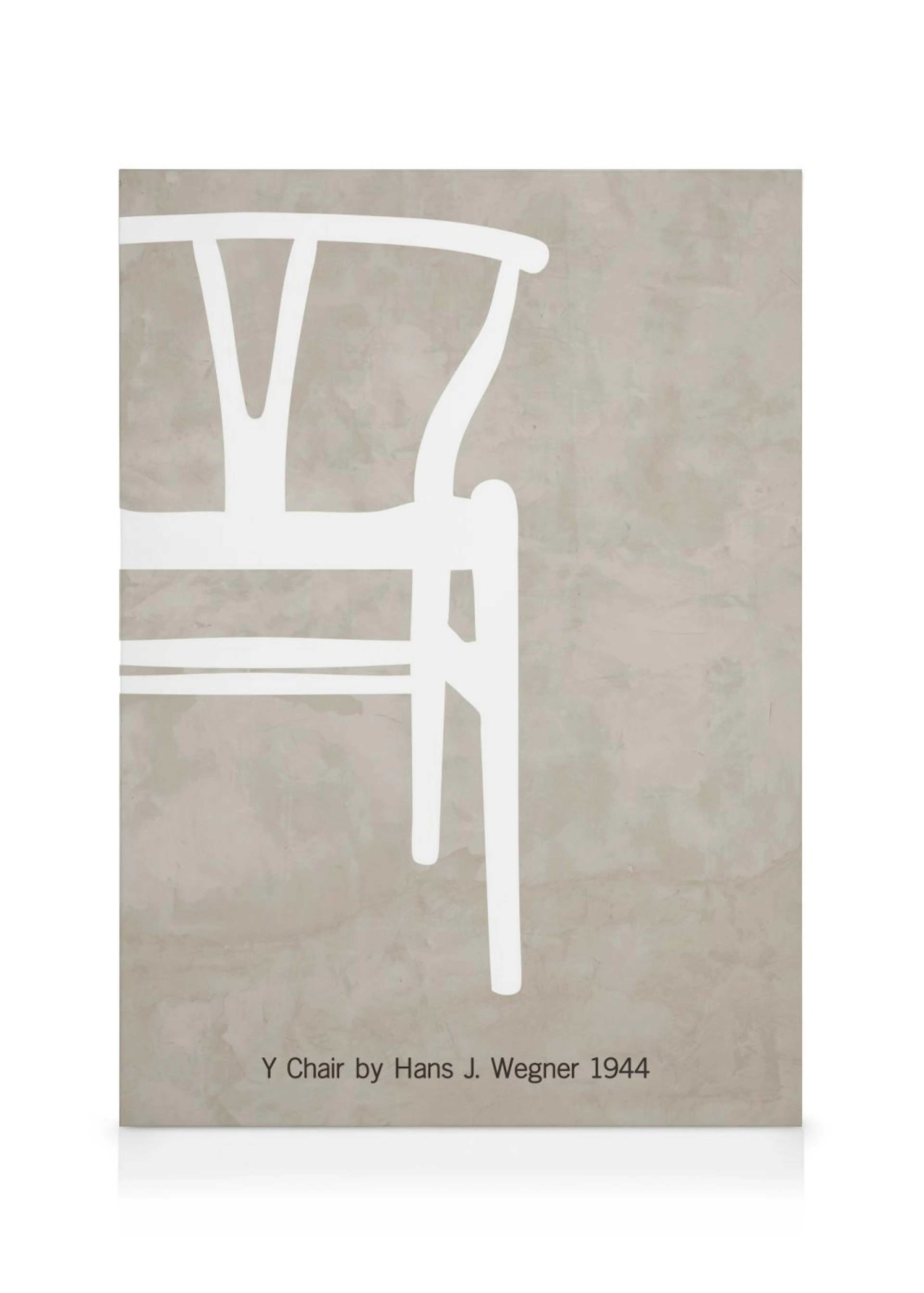 Abstract canvas print featuring a white Y-shaped chair outline on a gold and blue background, minimalist design.
