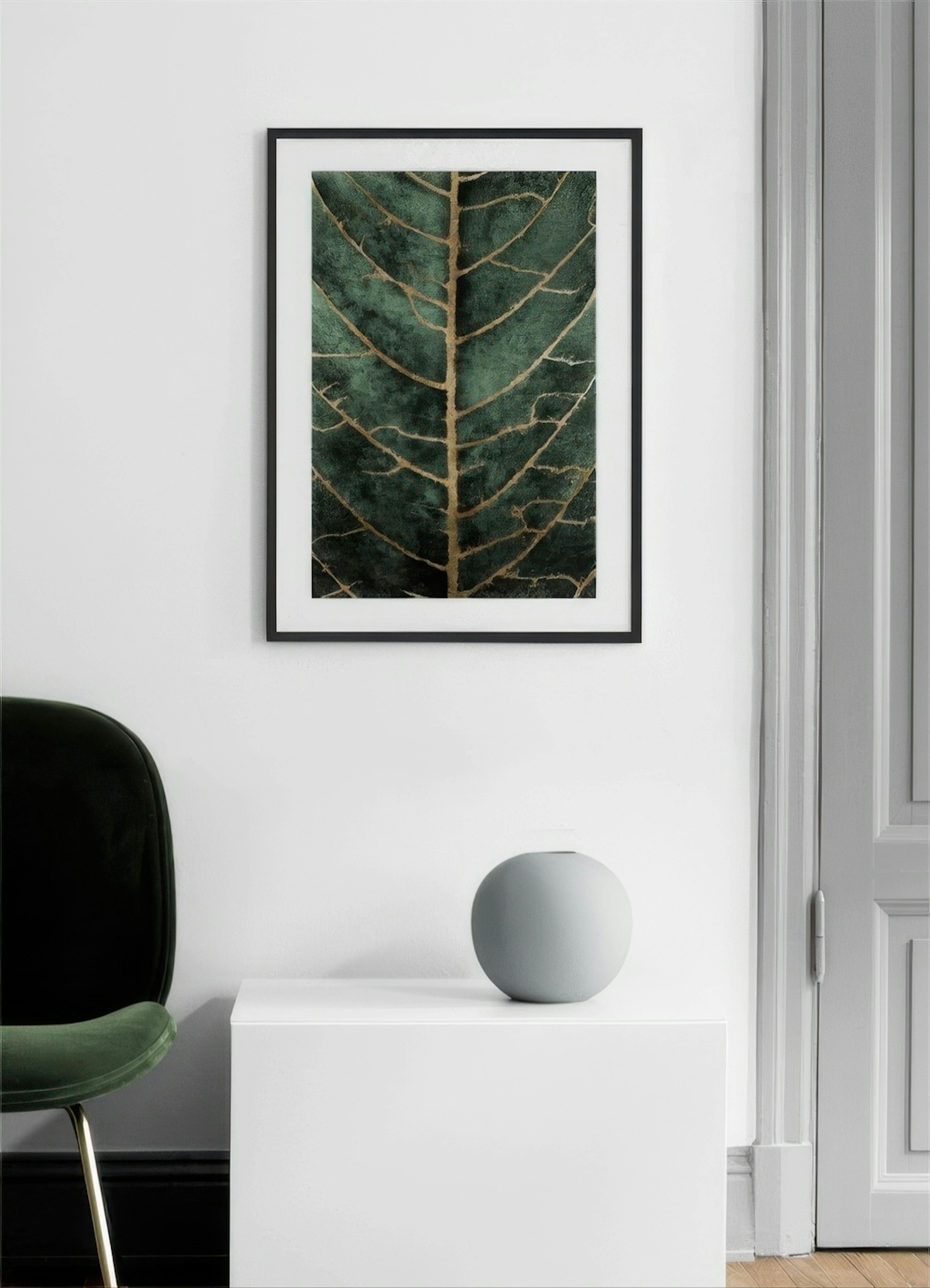 Golden Green Leaf Print