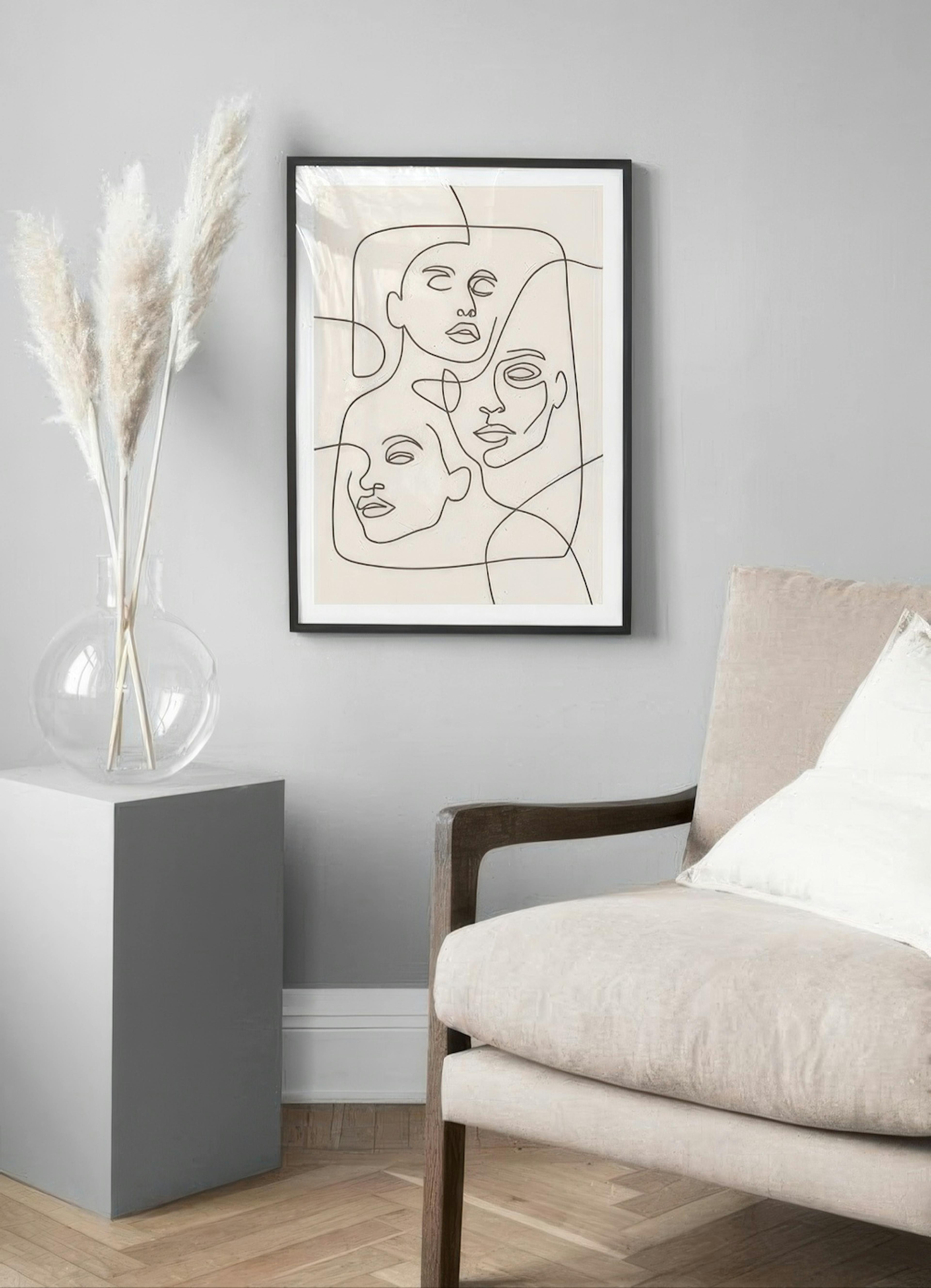 The Three Faces Line Art Print