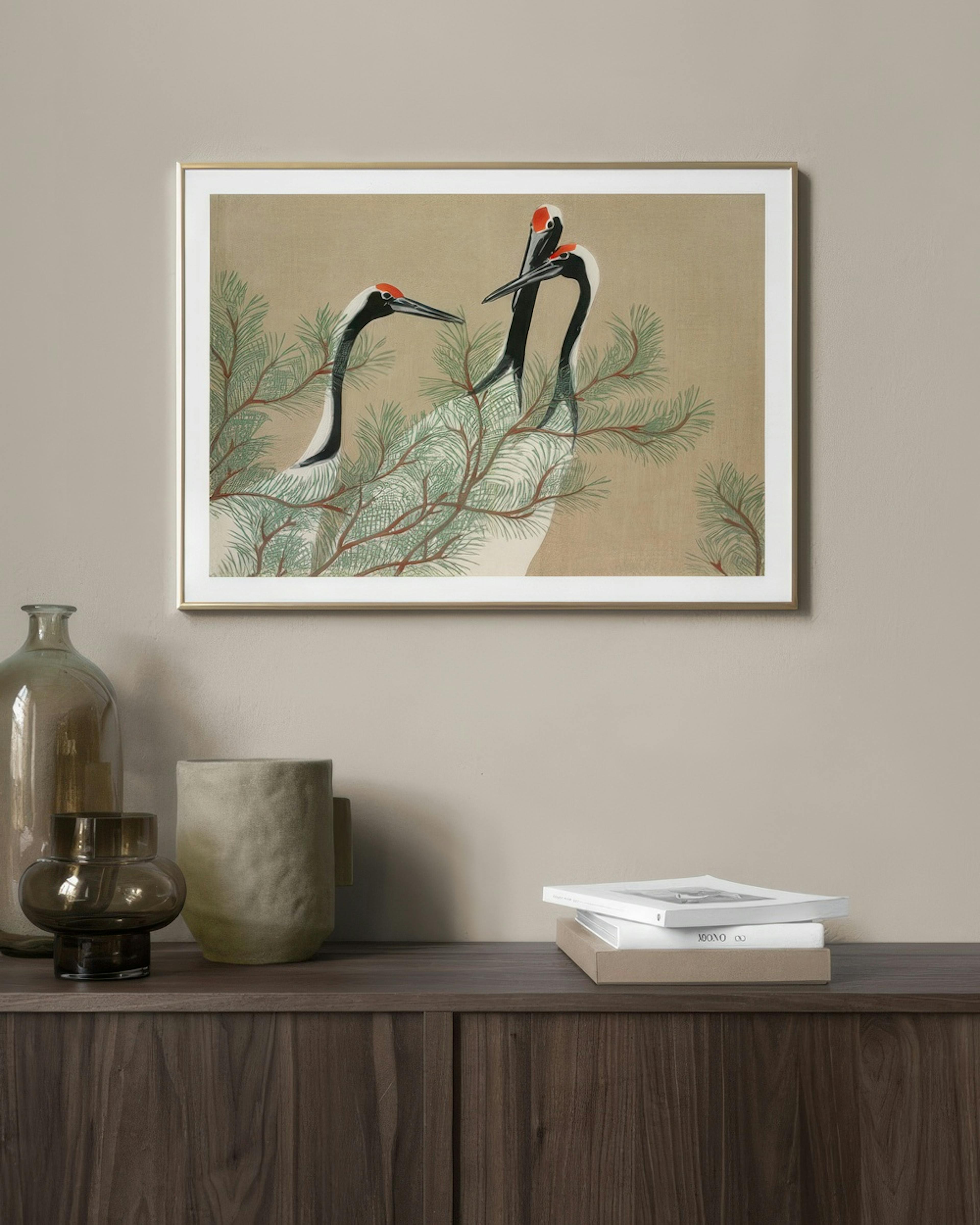 Kamisaka Sekka - Cranes from Momoyogusa Print