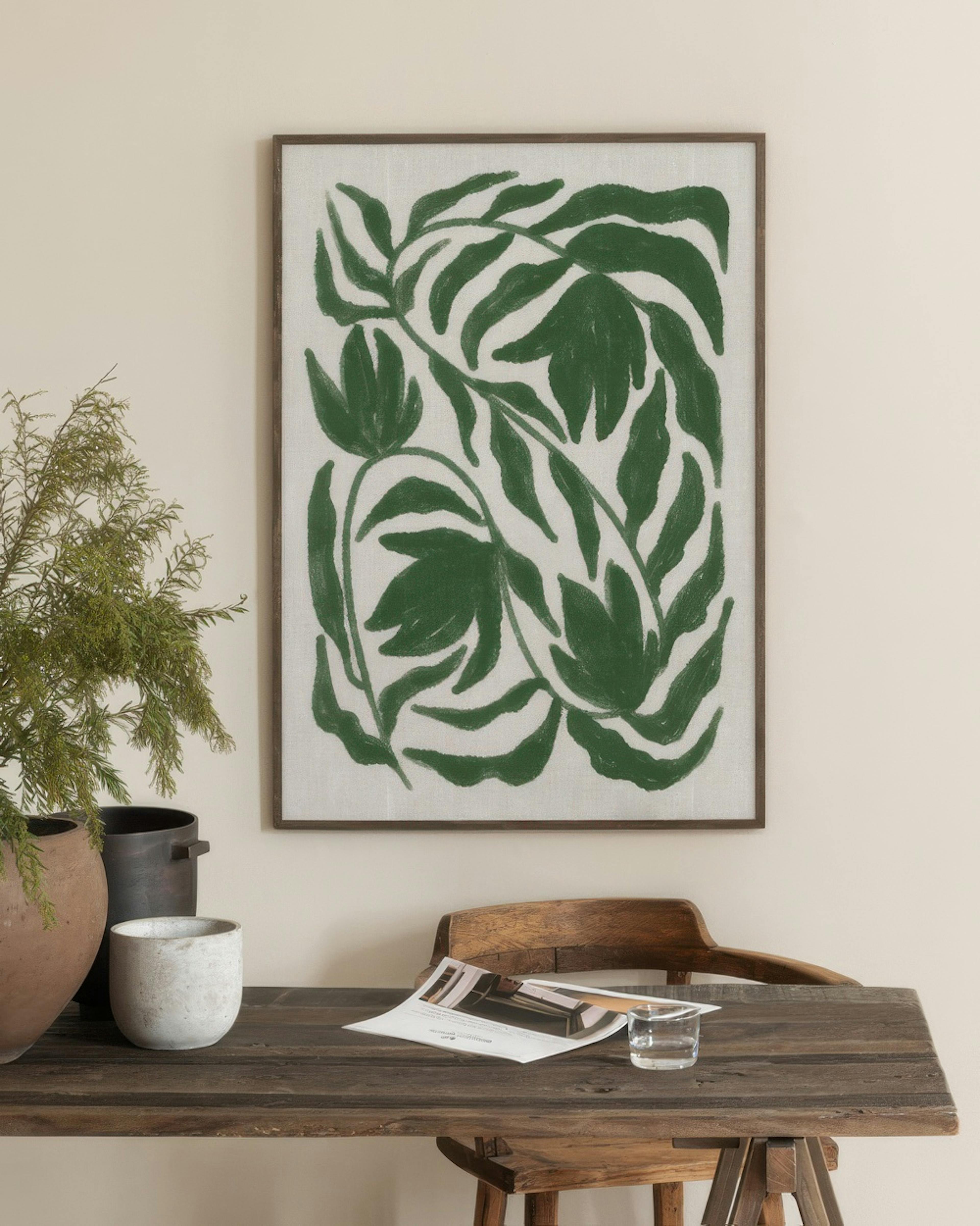 Green Botanical on Linen Print