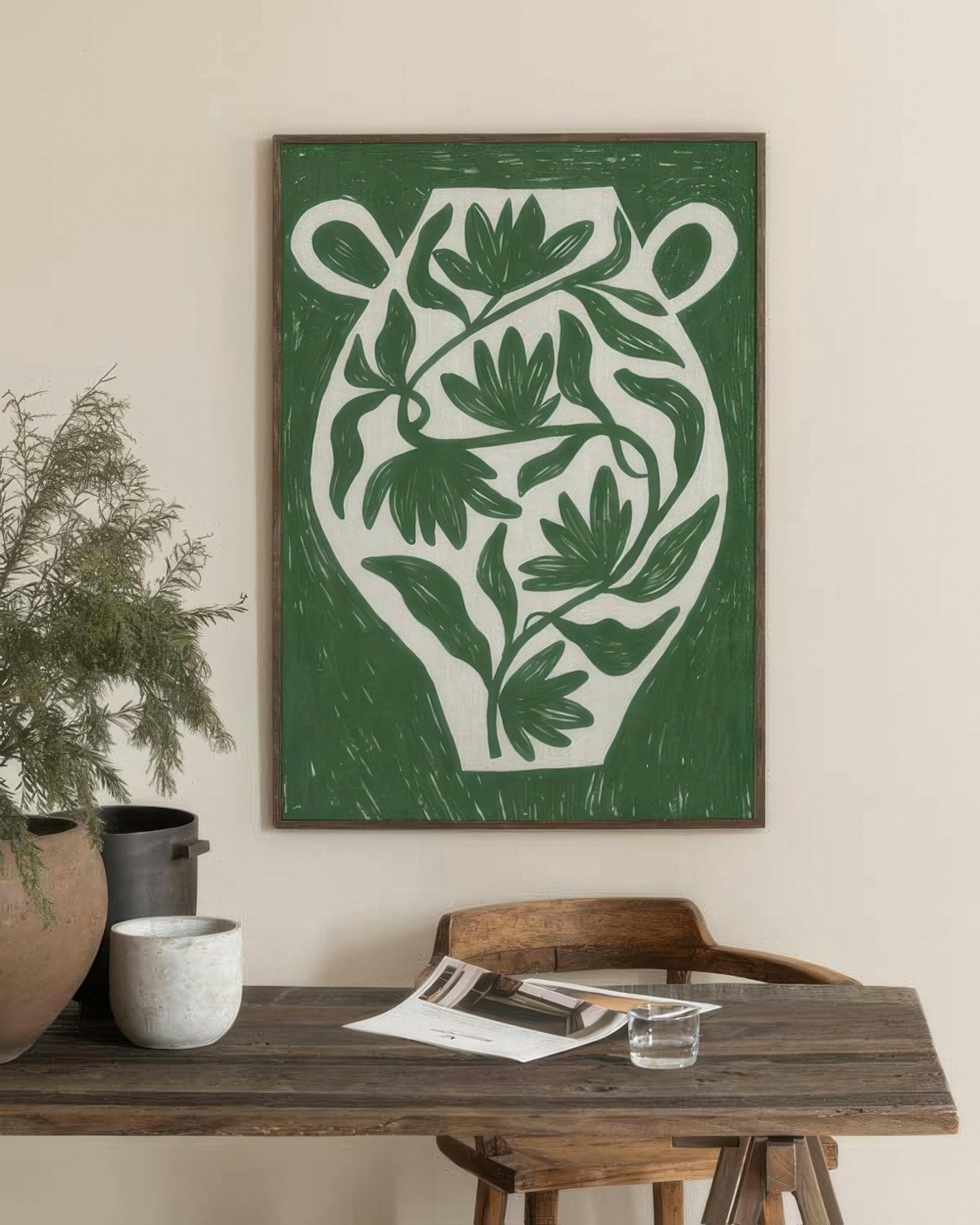Green Botanical Vase Affiche