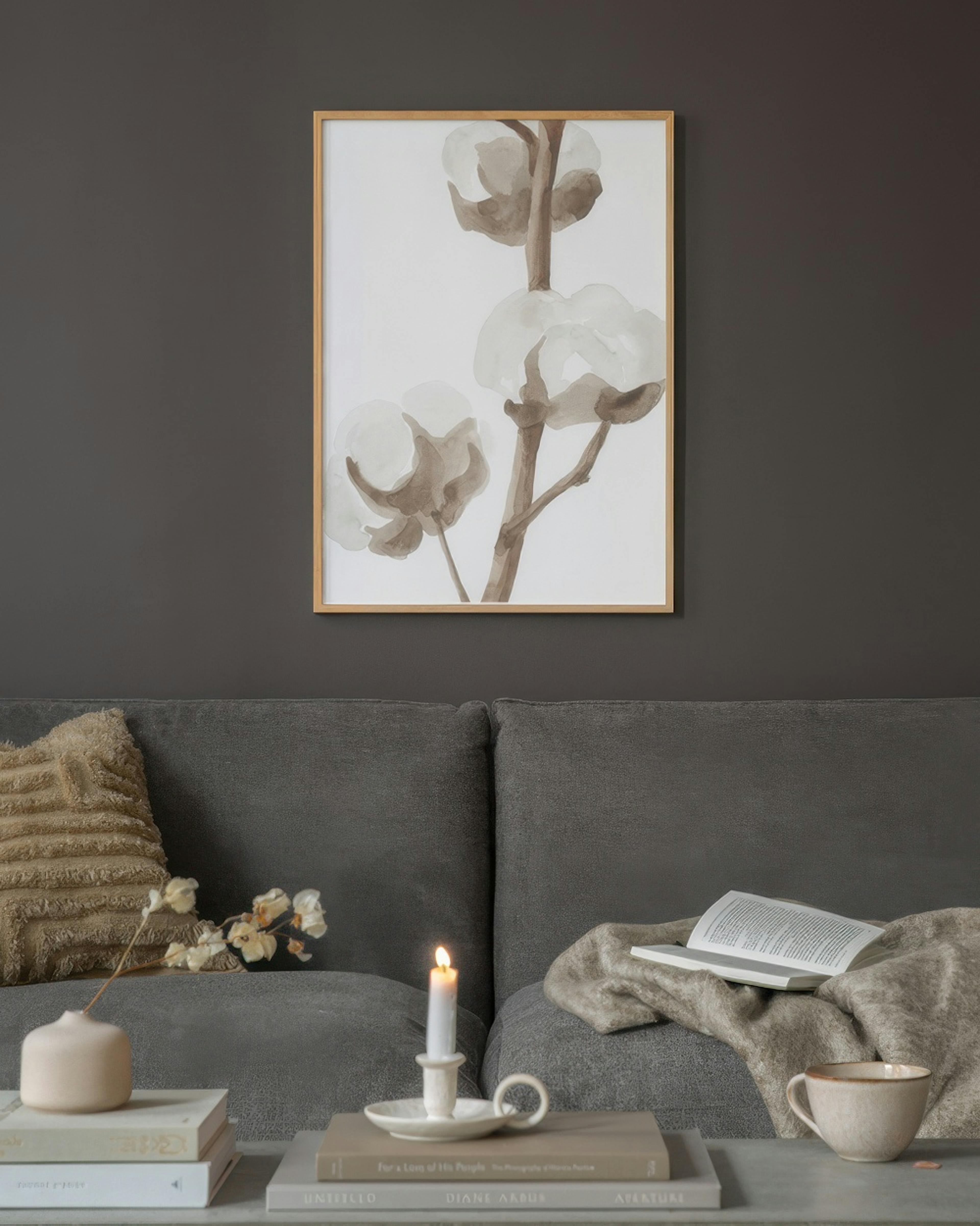 Aquarelle Cotton Flowers Print