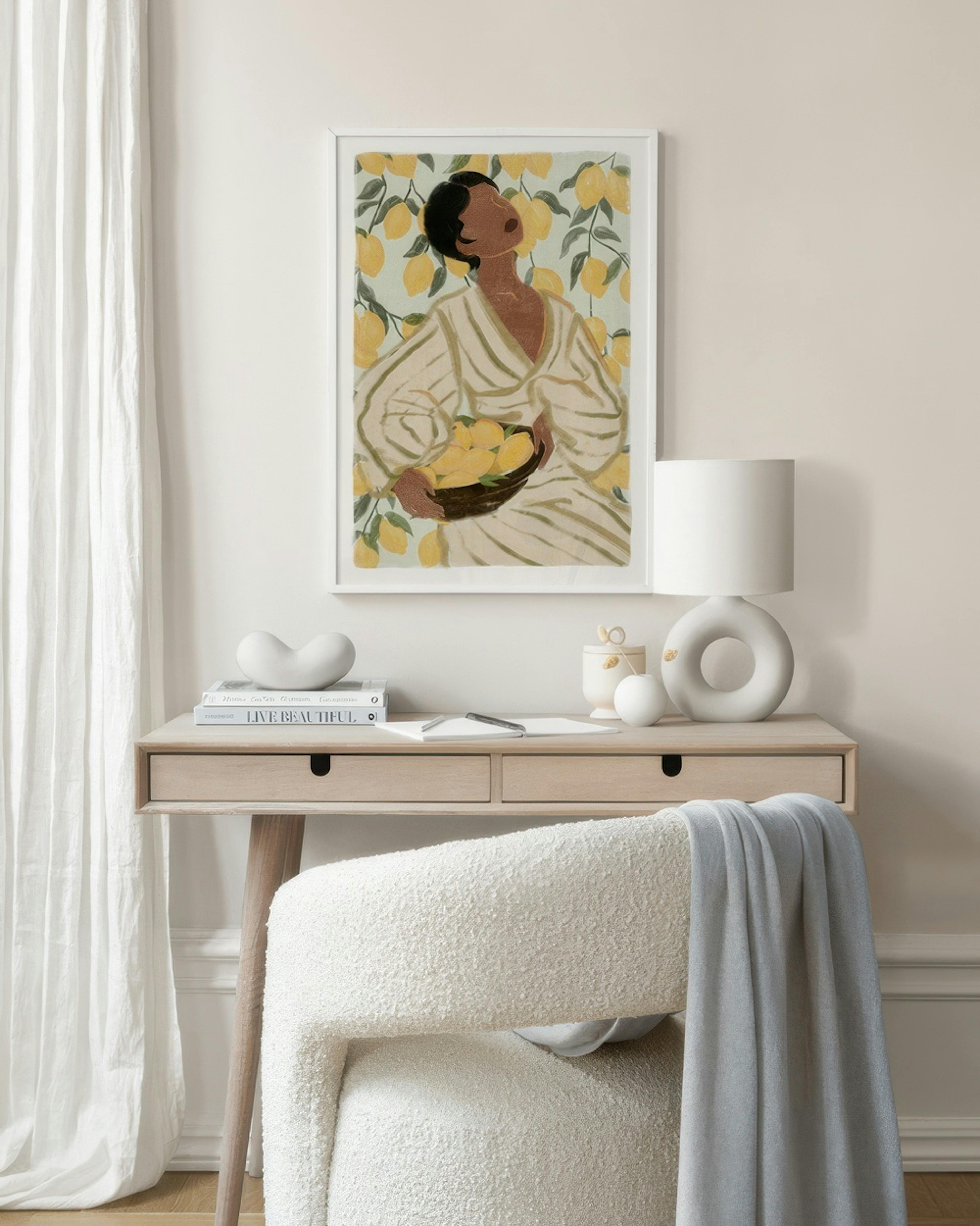 Woman in Citrus Garden Affiche