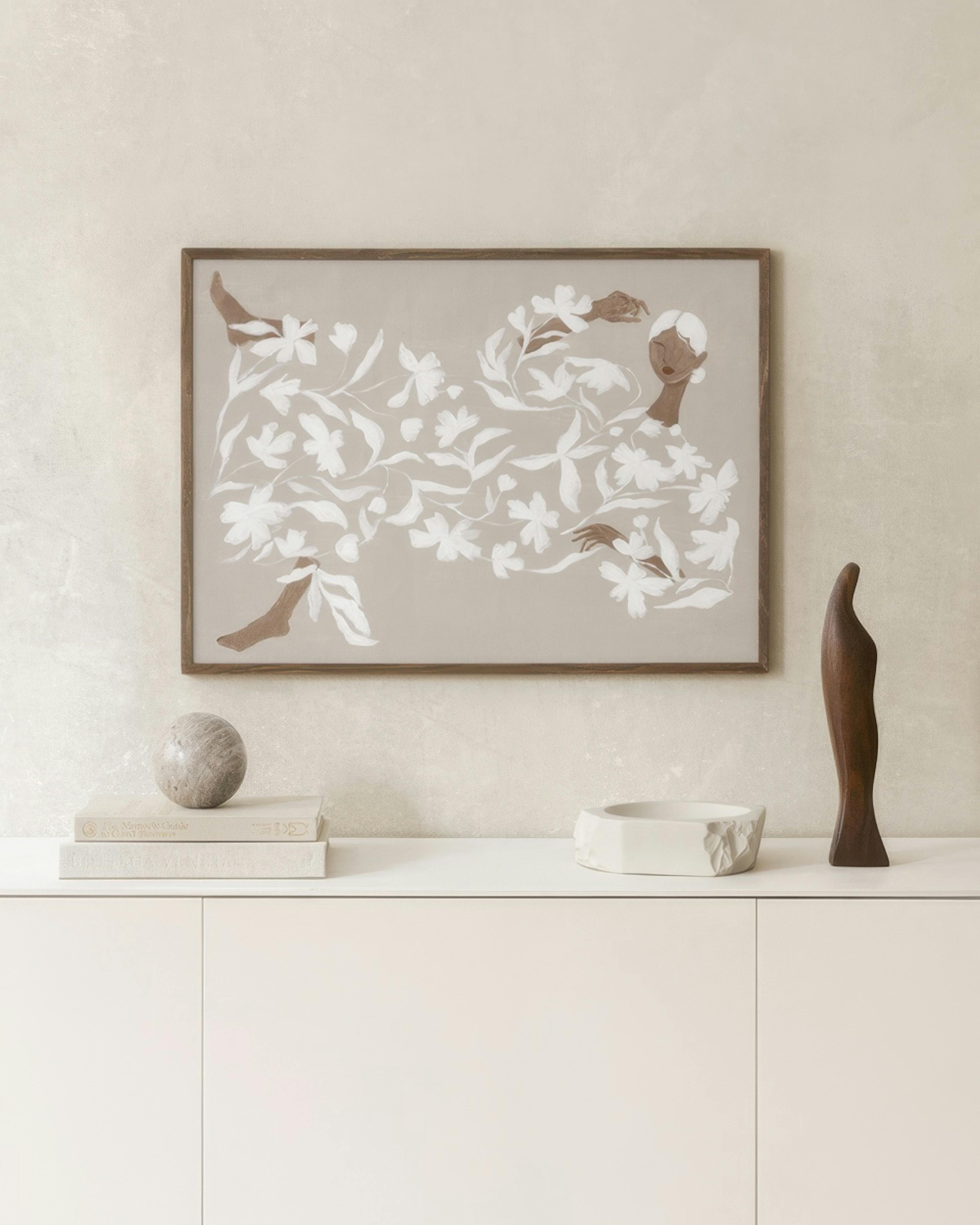 Lady in White Floral Dress Poster