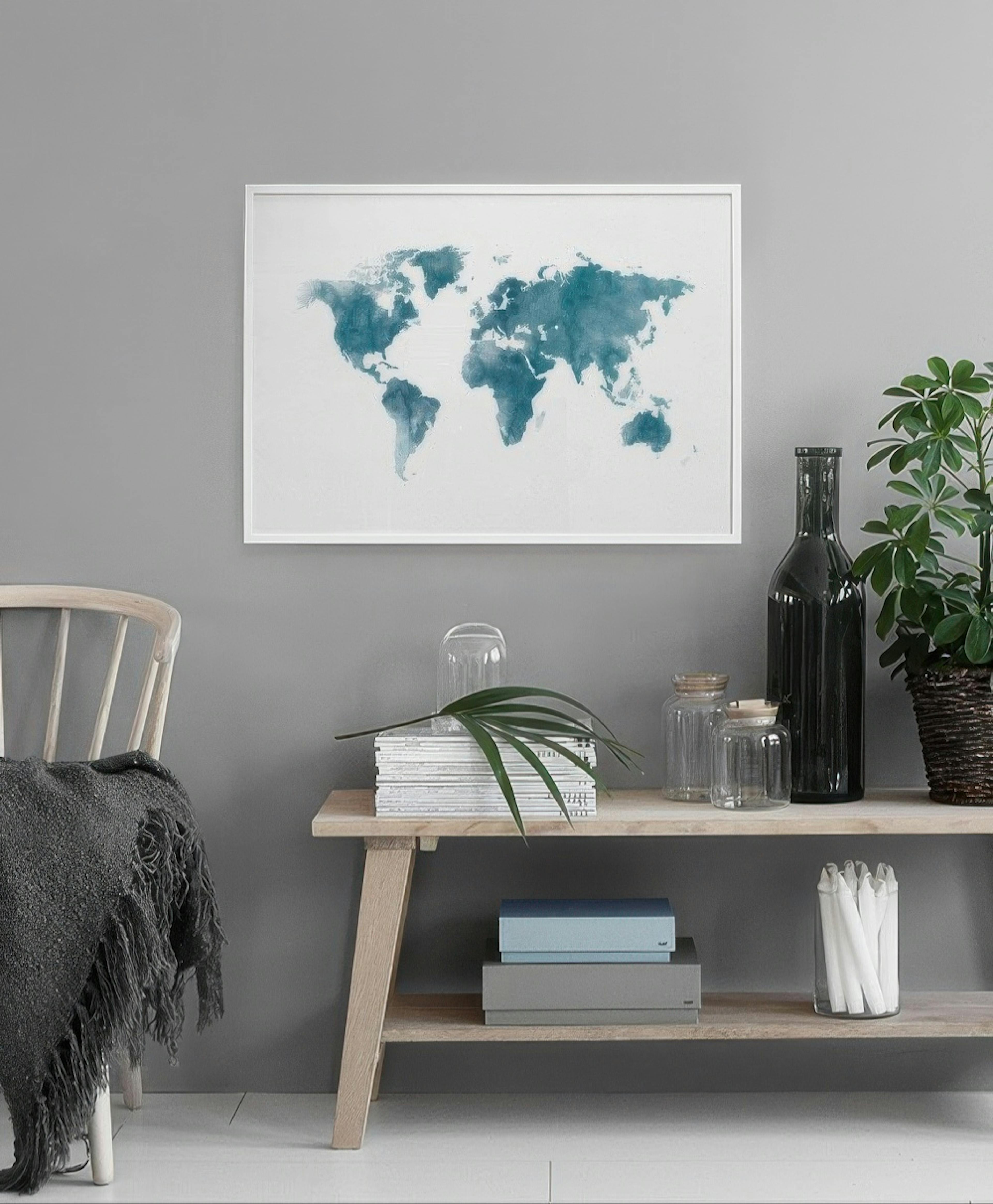 World Map Blue Poster