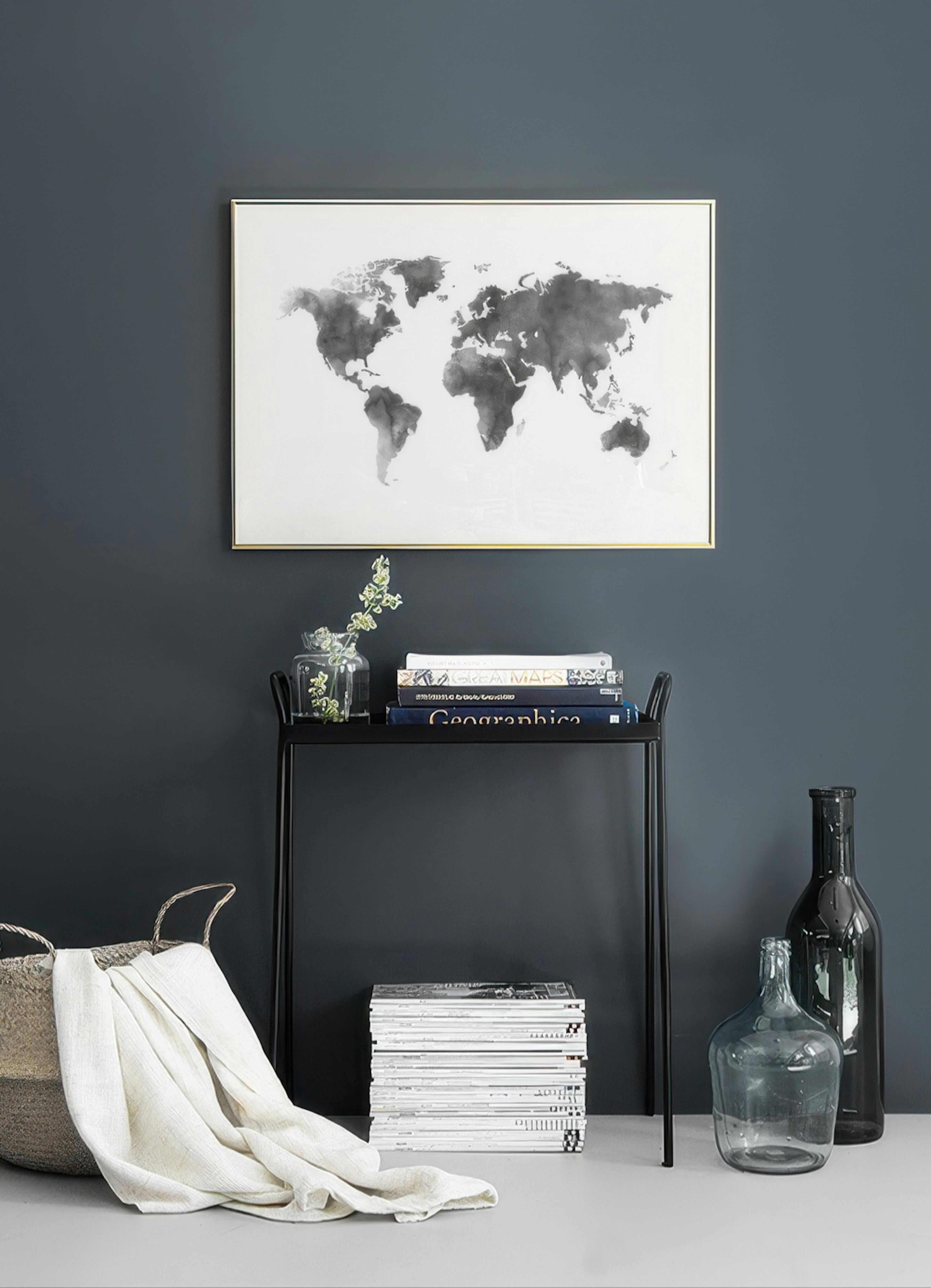 World Map Grey Watercolour, Print